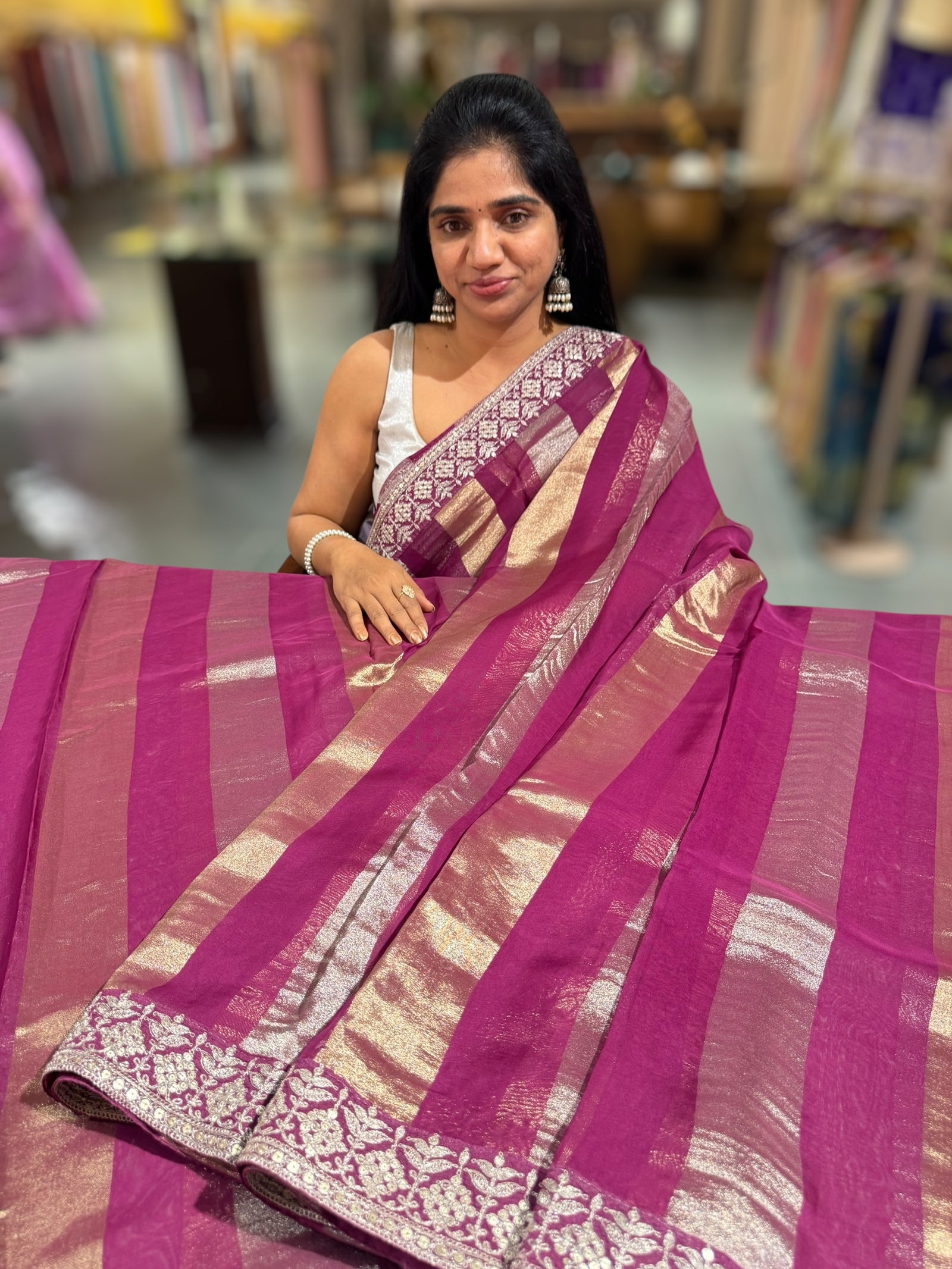 Wine kora tissue stripes saree