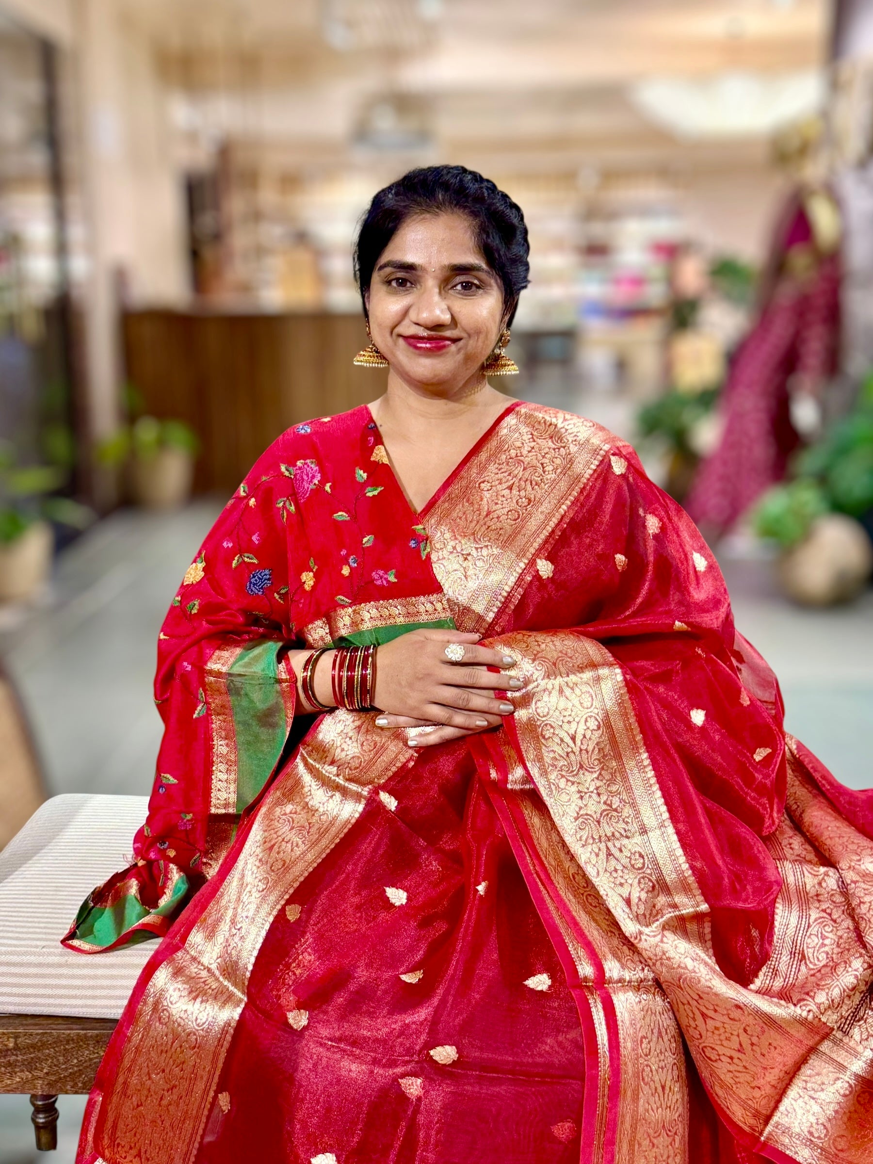 Red Banarasi Tissue Silk Saree