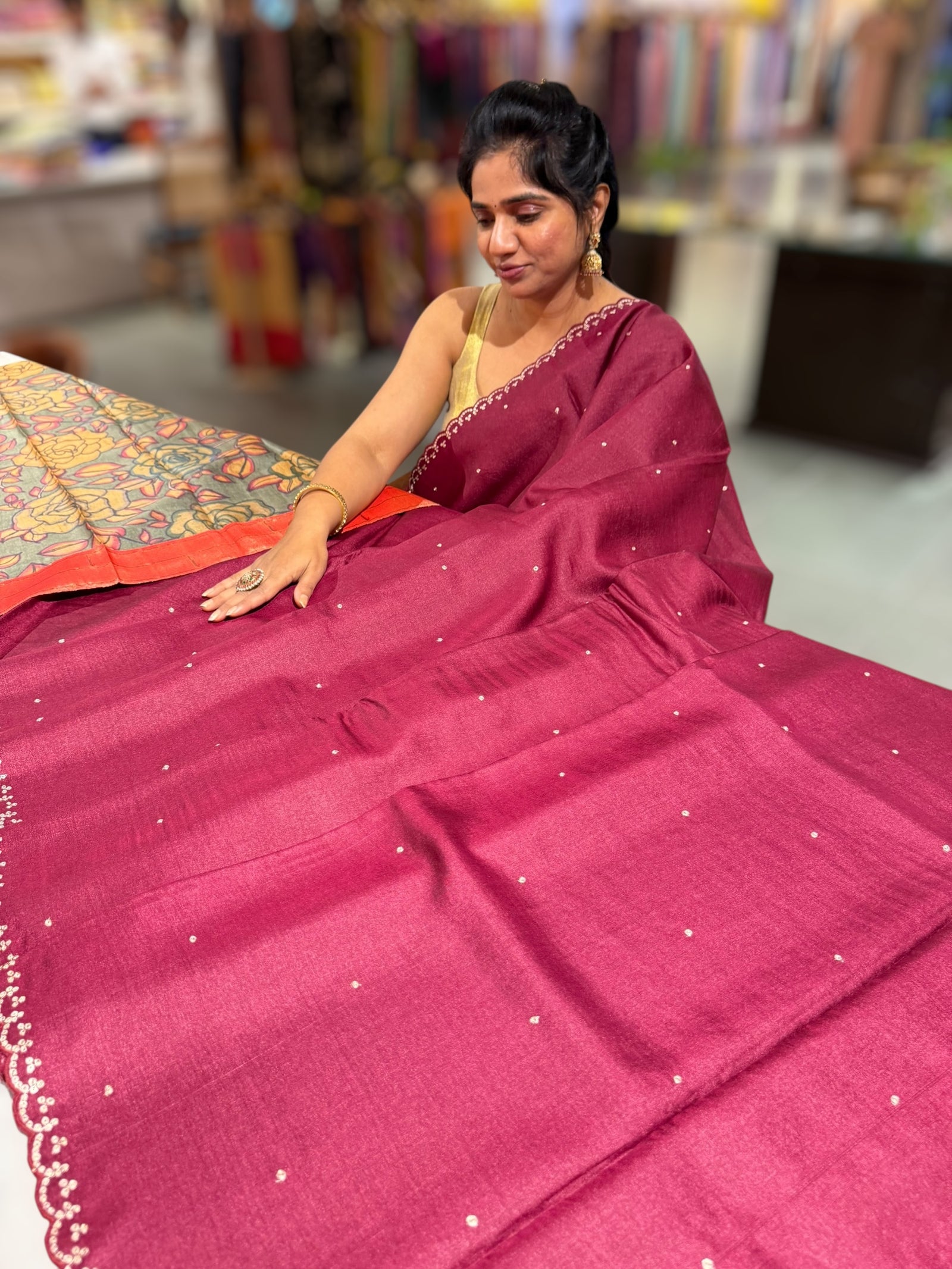 Burgundy Tussar with fusion blouse
