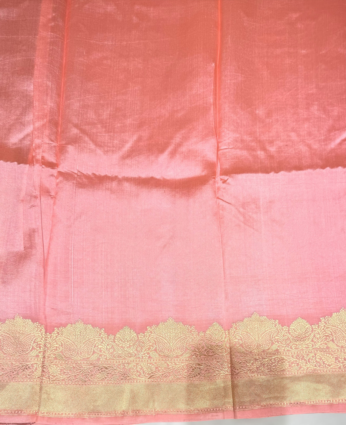 Peach Pink Poona Silk Saree with double Borders