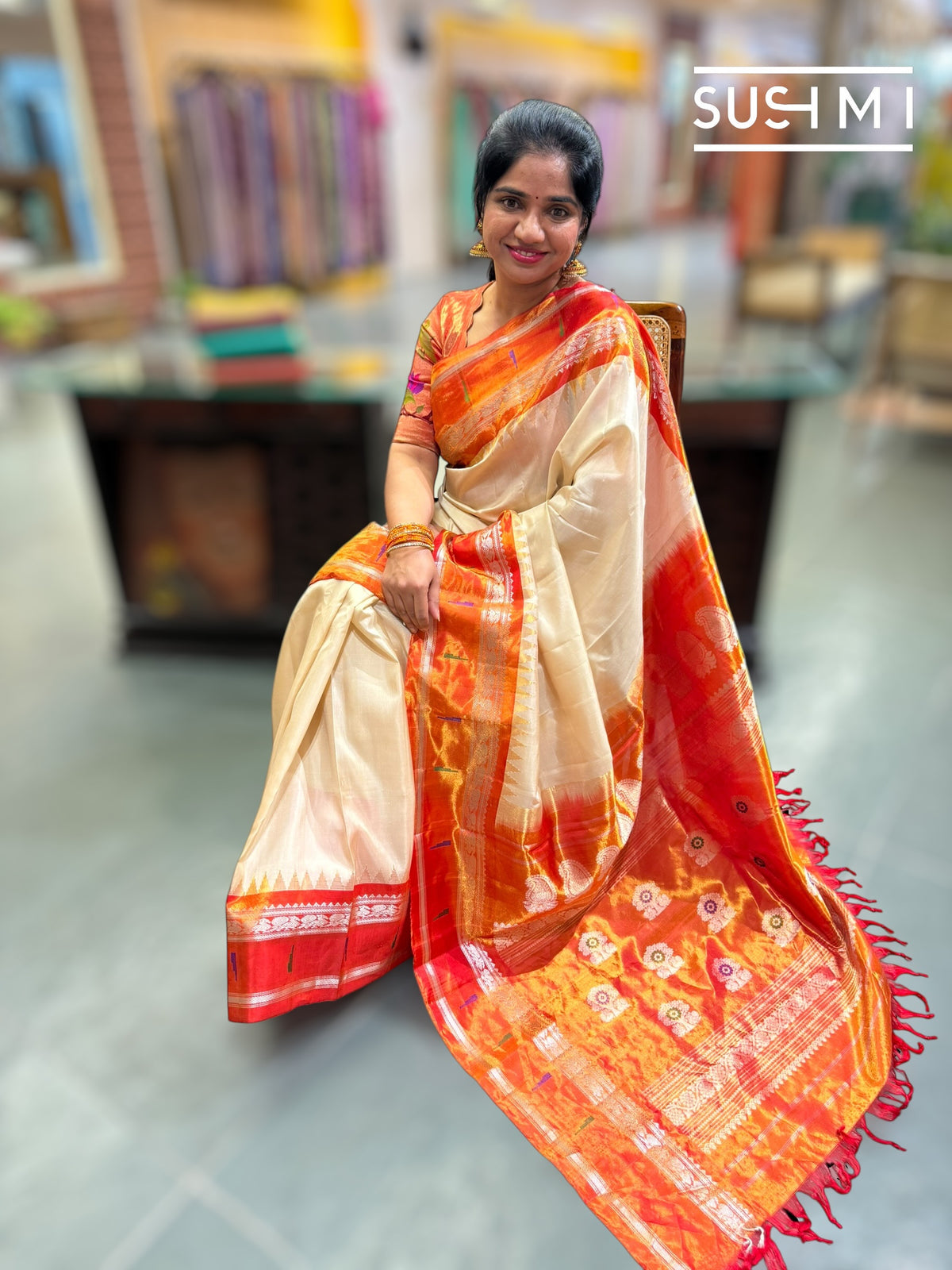 Beige Gadwal Silk Saree with Paithani border : S62F180