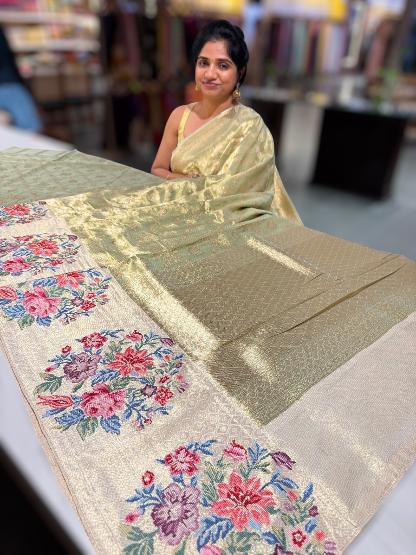 Mint Green Banarasi brocade with embroidery