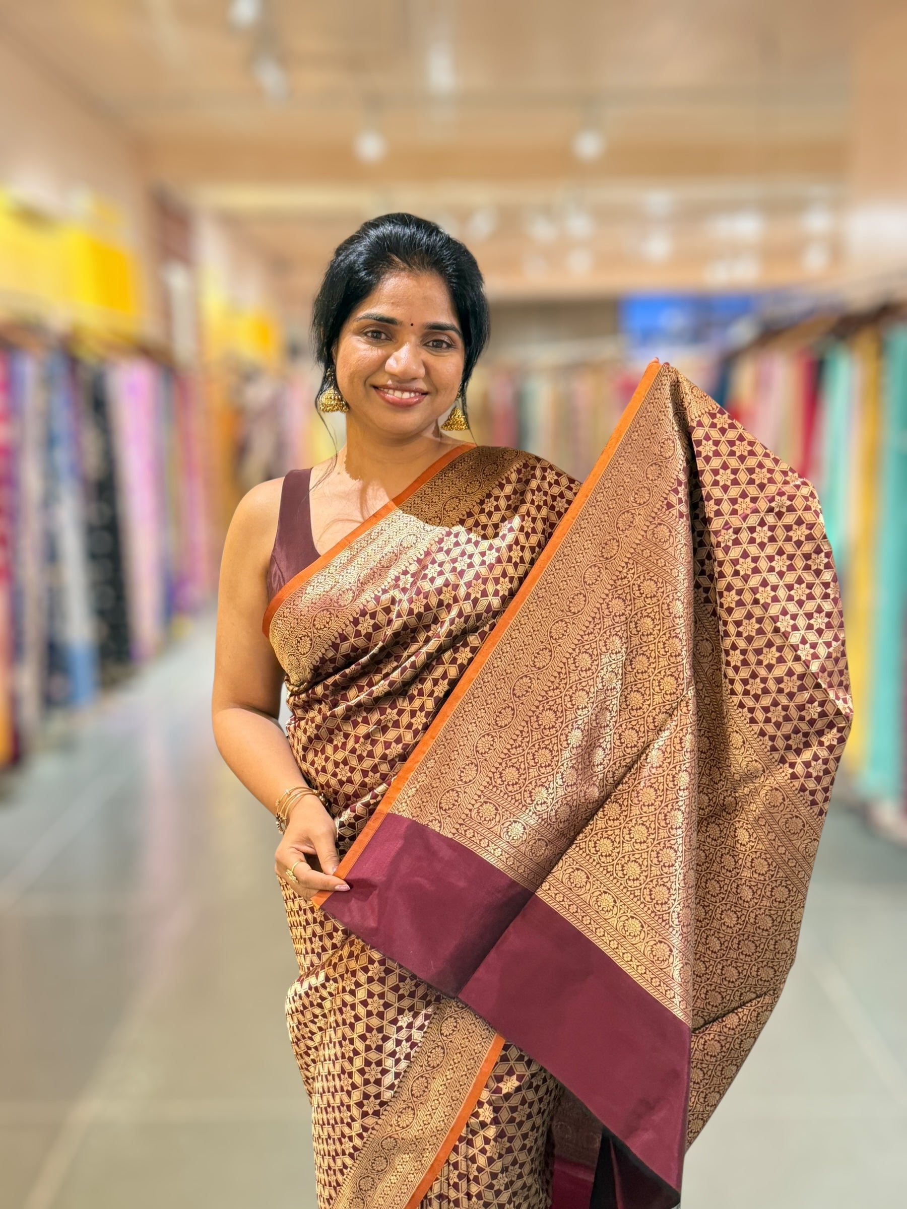 Brown Banarasi Tanchoi Silk Saree