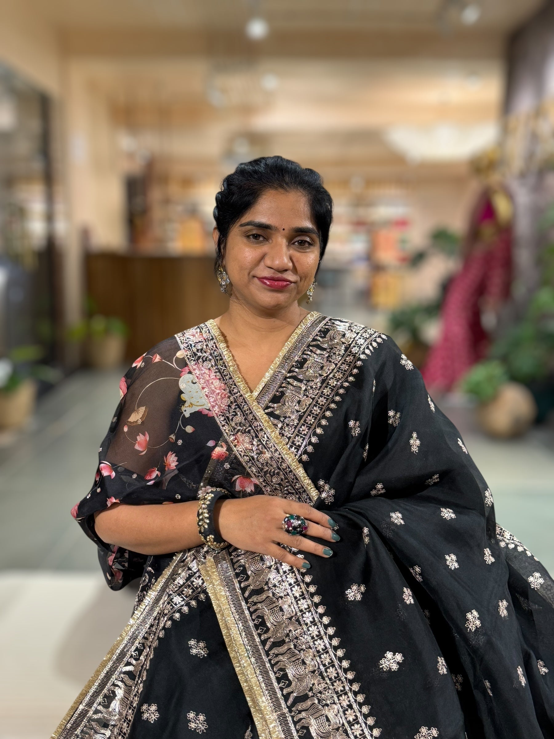 Black Organza Saree With Pita Embroidery