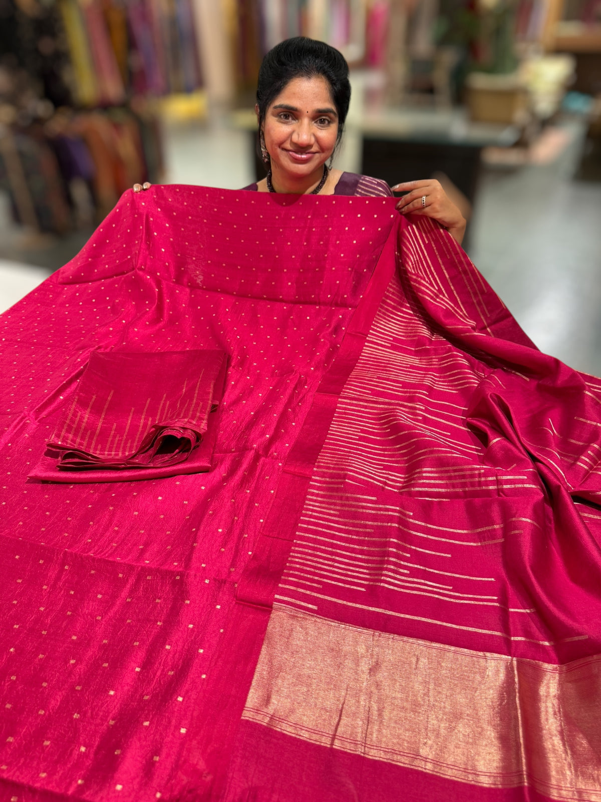 Ruby Pink Banarasi Handloom Chiniya Silk 3-pc Suit Set