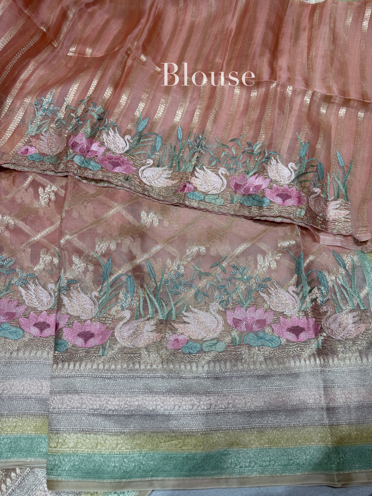 Peach Pink Designer Kora Banarasi Saree: S62F231