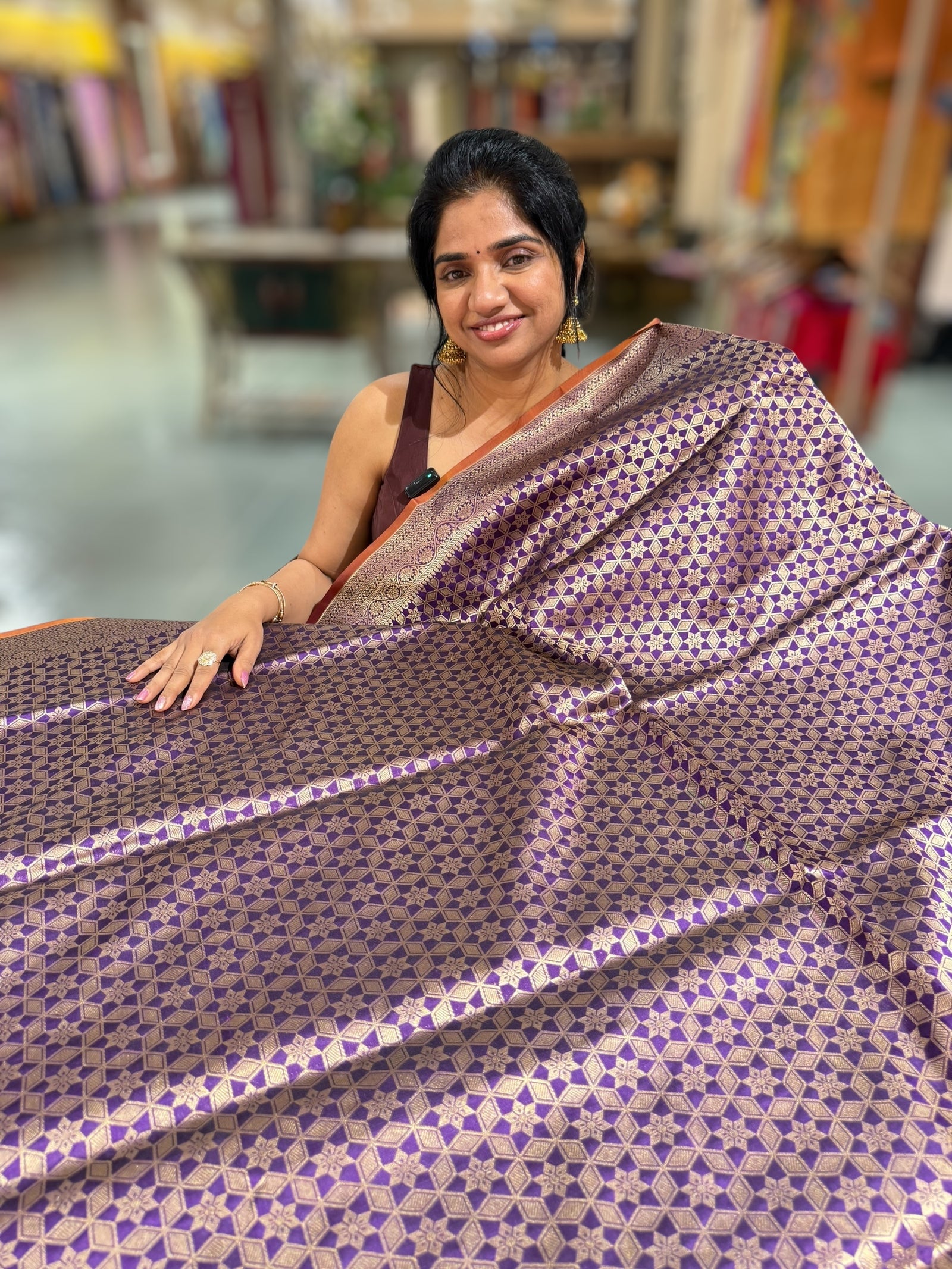 Violet Banarasi Tanchoi Silk Saree