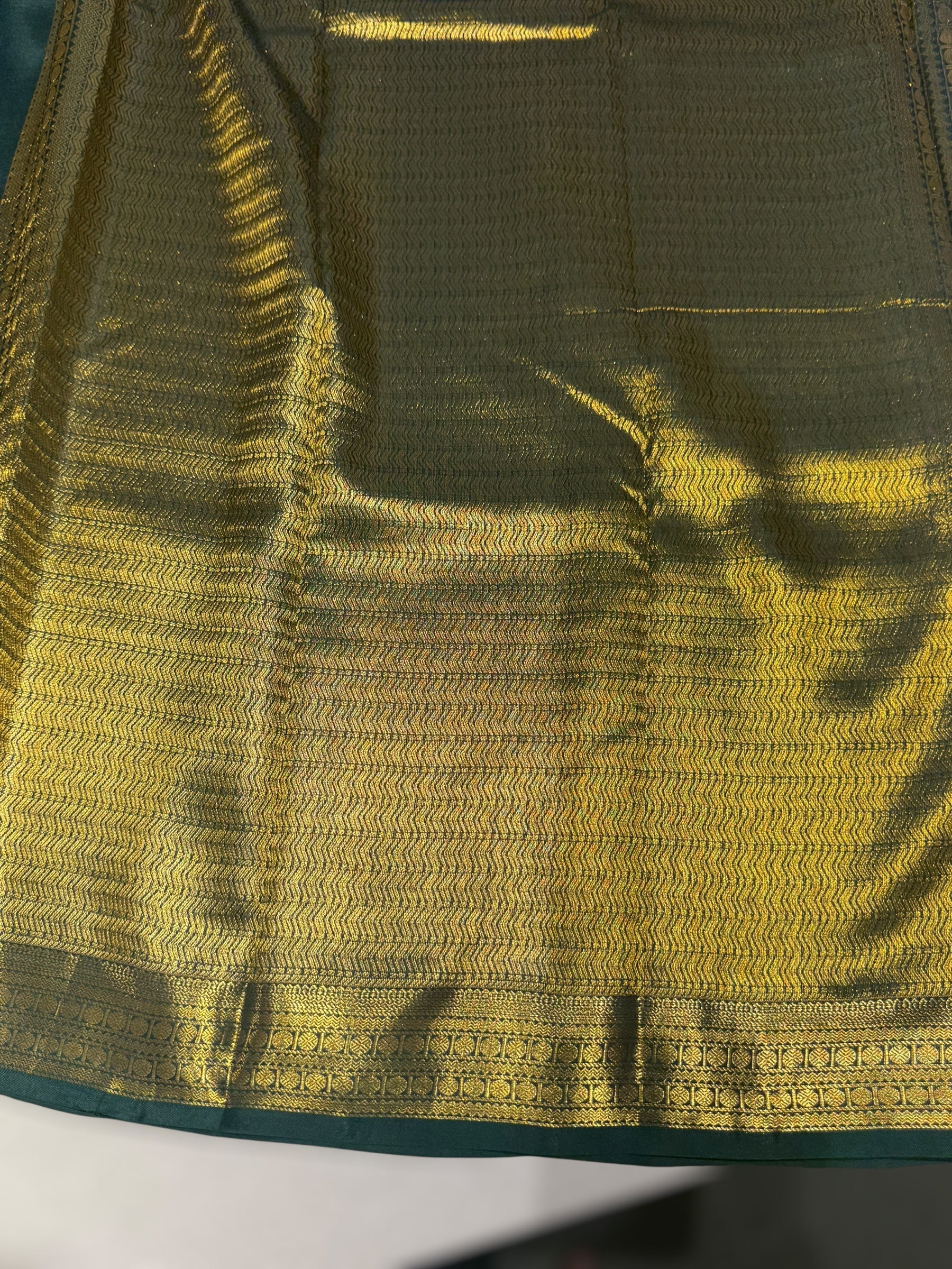 Bottle Green Kanchi Vintage Saree with Petite Point Embroidered Blouse