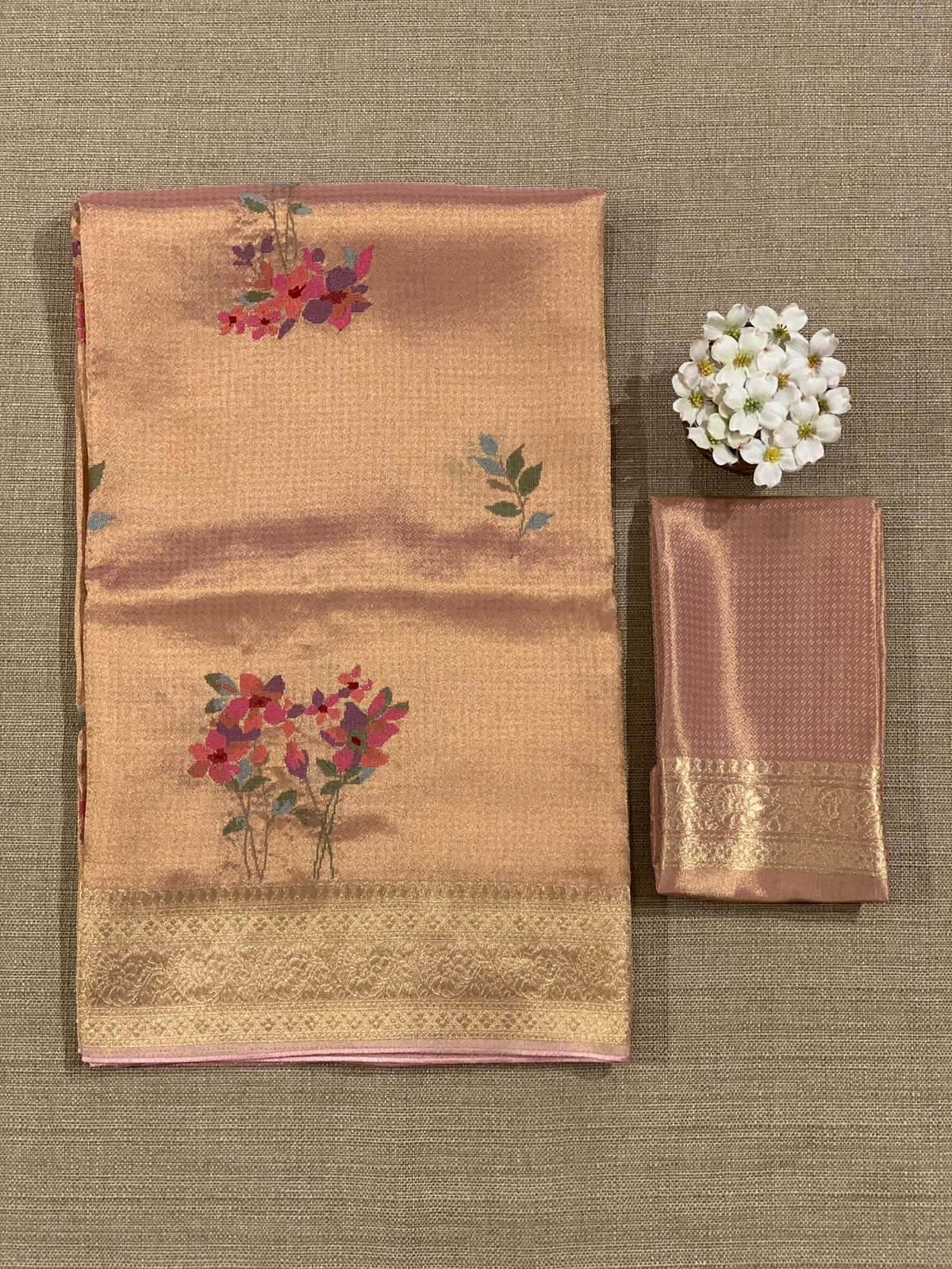 Peach Fancy Banarasi tissue tonchoi weaving saree with embroidery