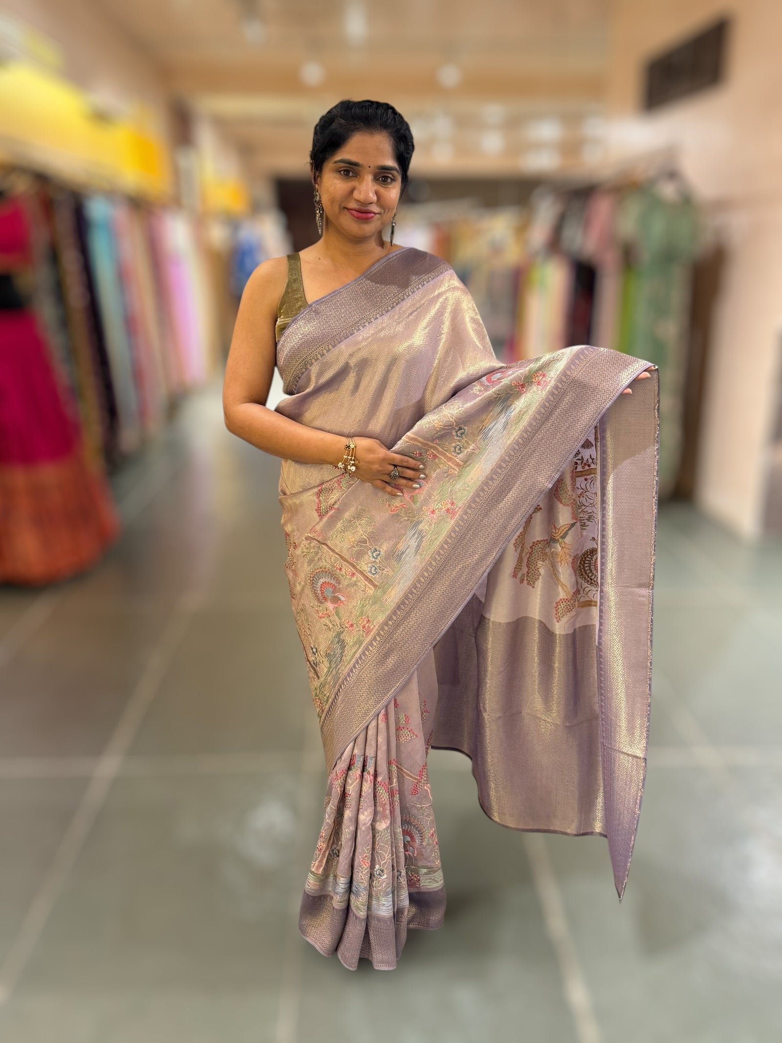 Mauve Banarasi Tonchoi Brocade Saree with Parsi Gara style embroidery
