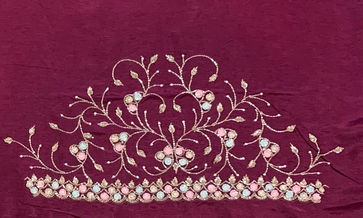 Tissue Gorgette Saree With Hanwork Border and Blouse.