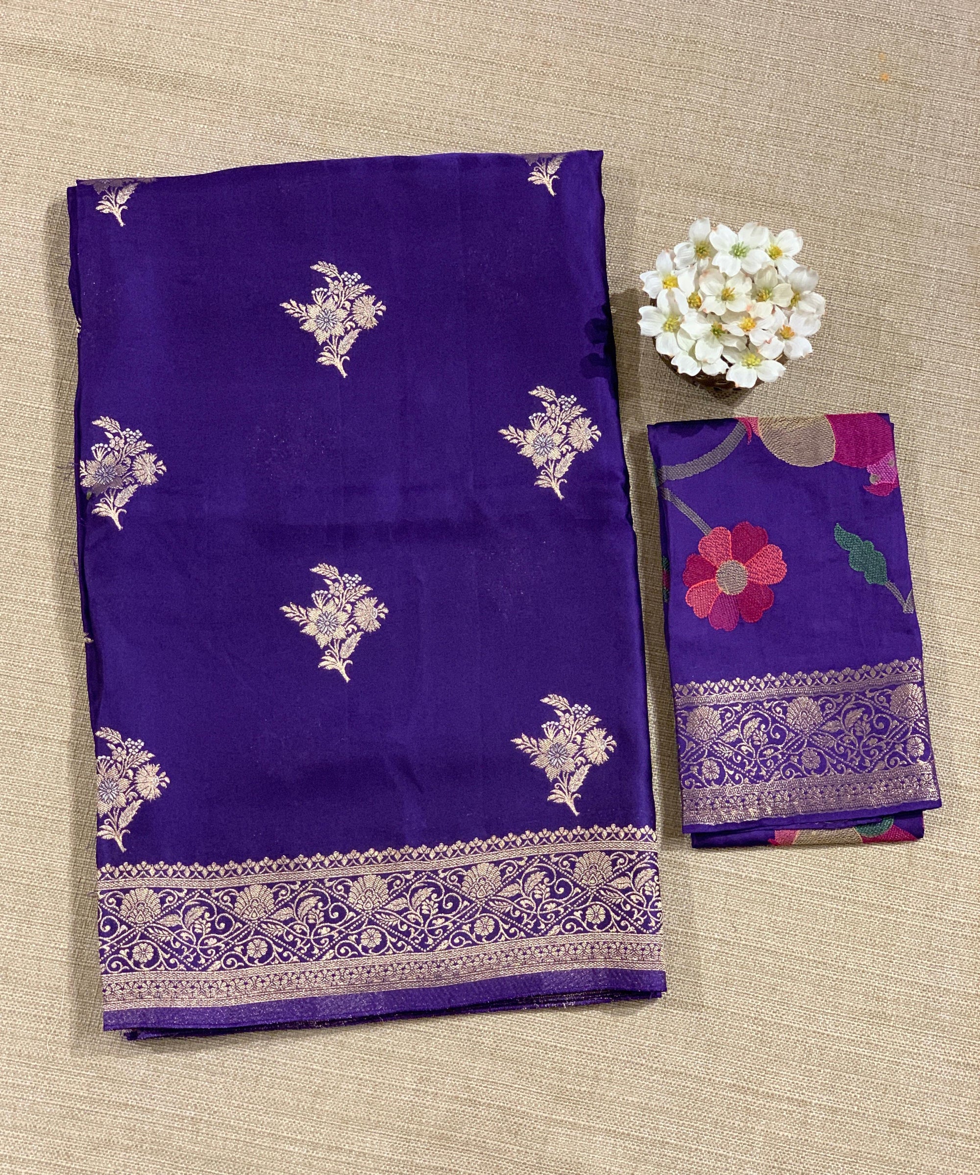 Brinjal Mashru Silk Saree with Paithani inspired embroidered blouse