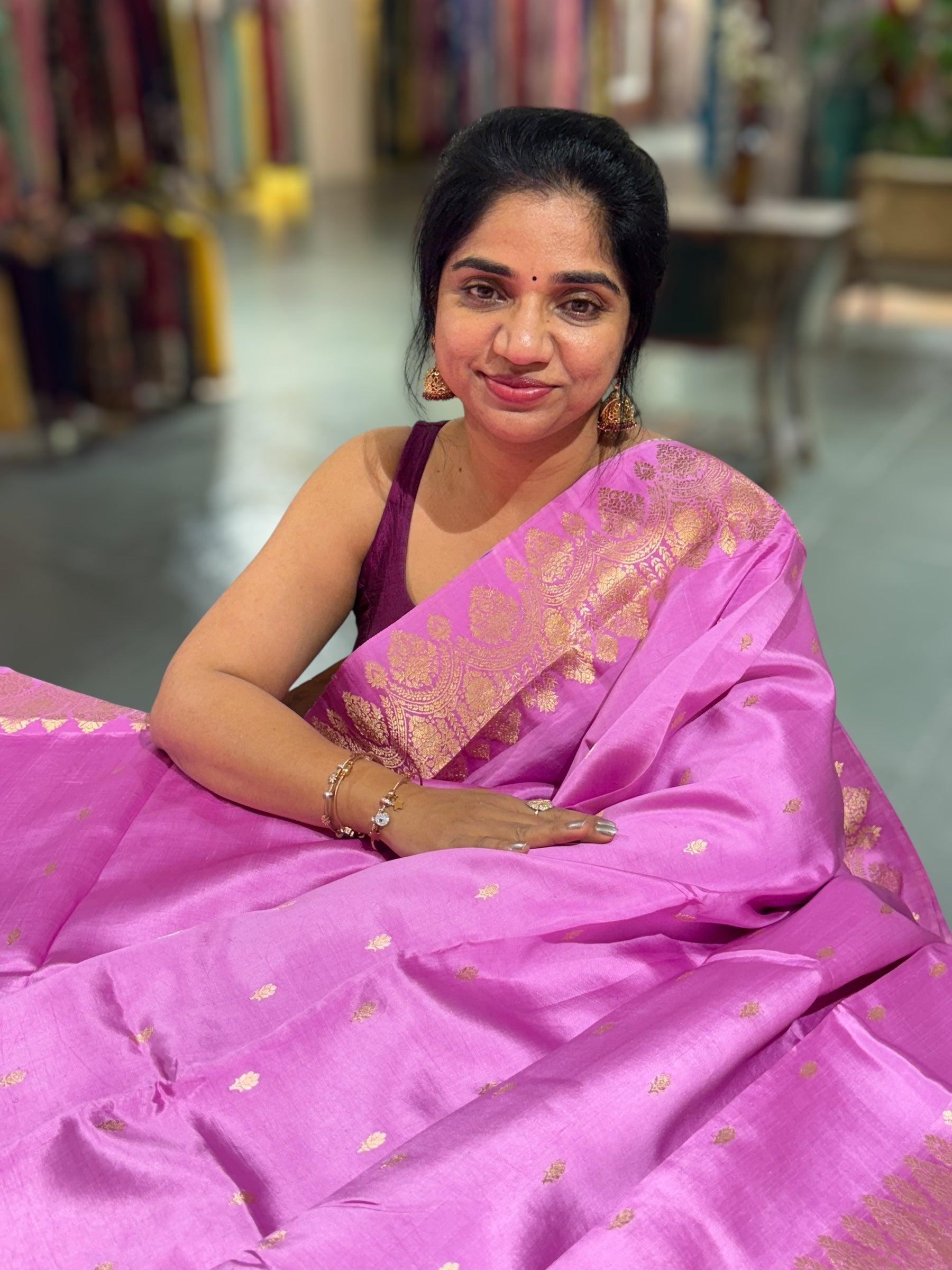 Lotus Pink Raw Mangoe Silk Saree with heavy weaving Mashru Open Border
