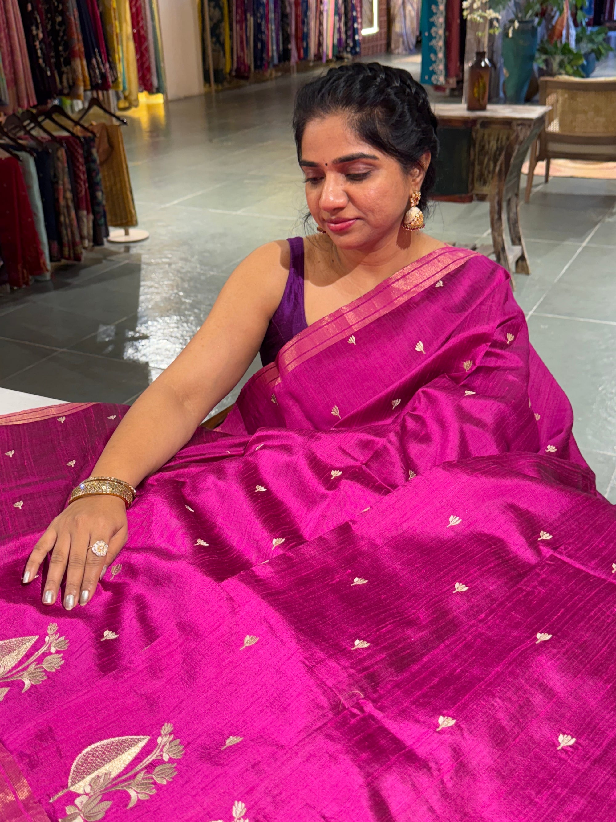 Majenta Pure Handloom Raw Silk Saree