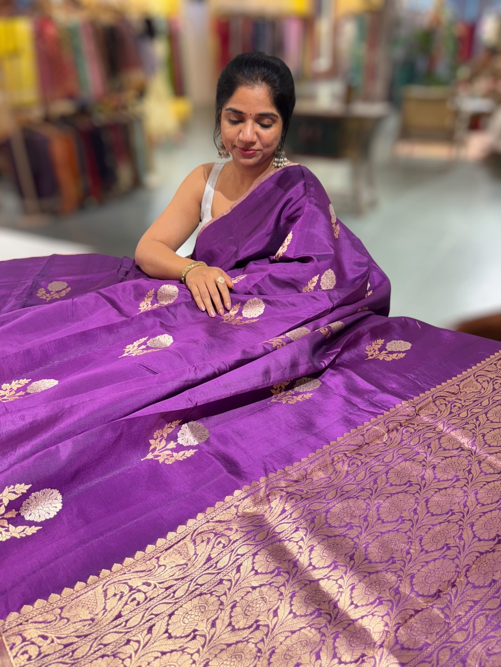 Purple Borderless Poona Silk Saree