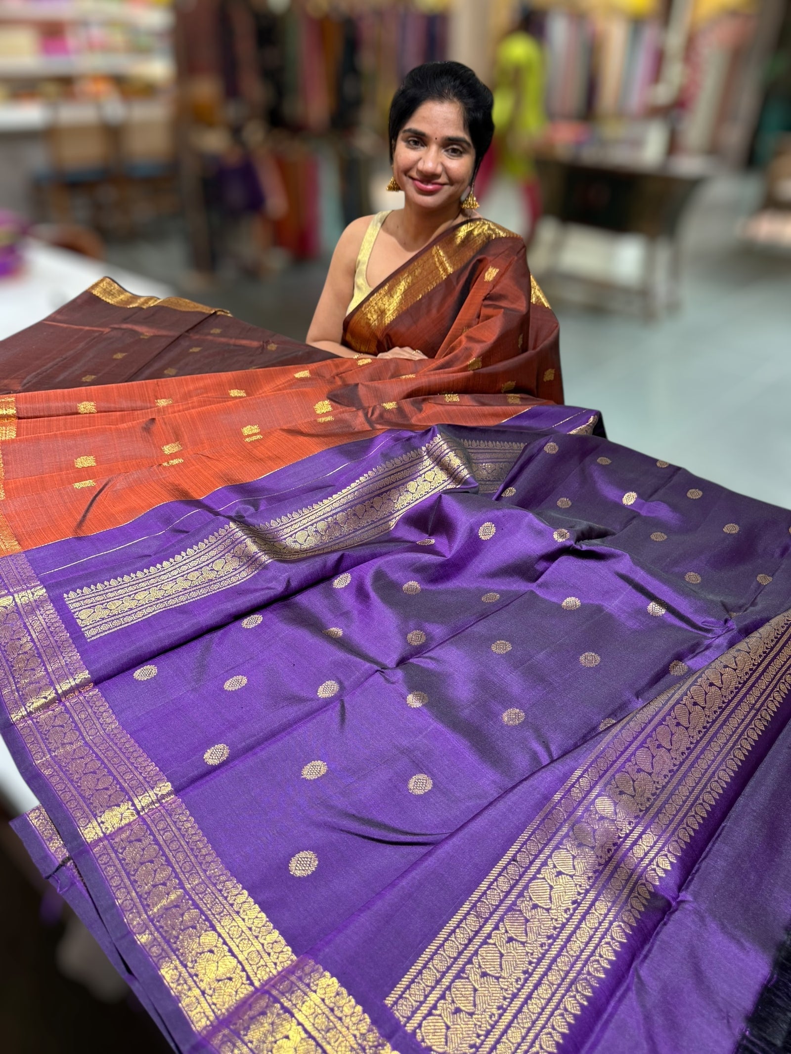 Light brown Vintage Kanchi small border saree