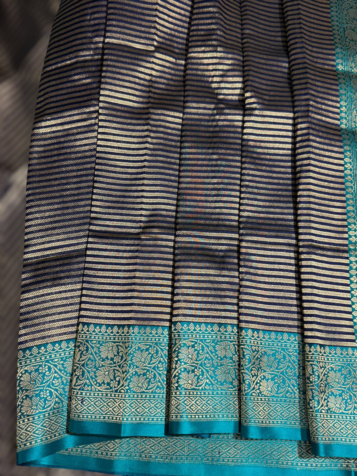 Navy Blue Banarasi Silk Stripes Saree