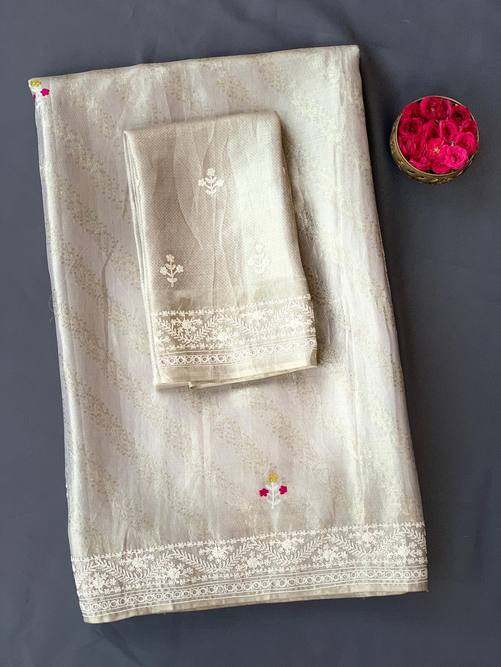 Silver Tissue Brocade Kanjeevaram with embroidery D62F038