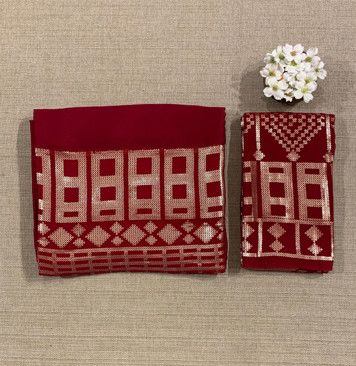 Meroonish Red pure Satin Saree with designer sequence border and blouse