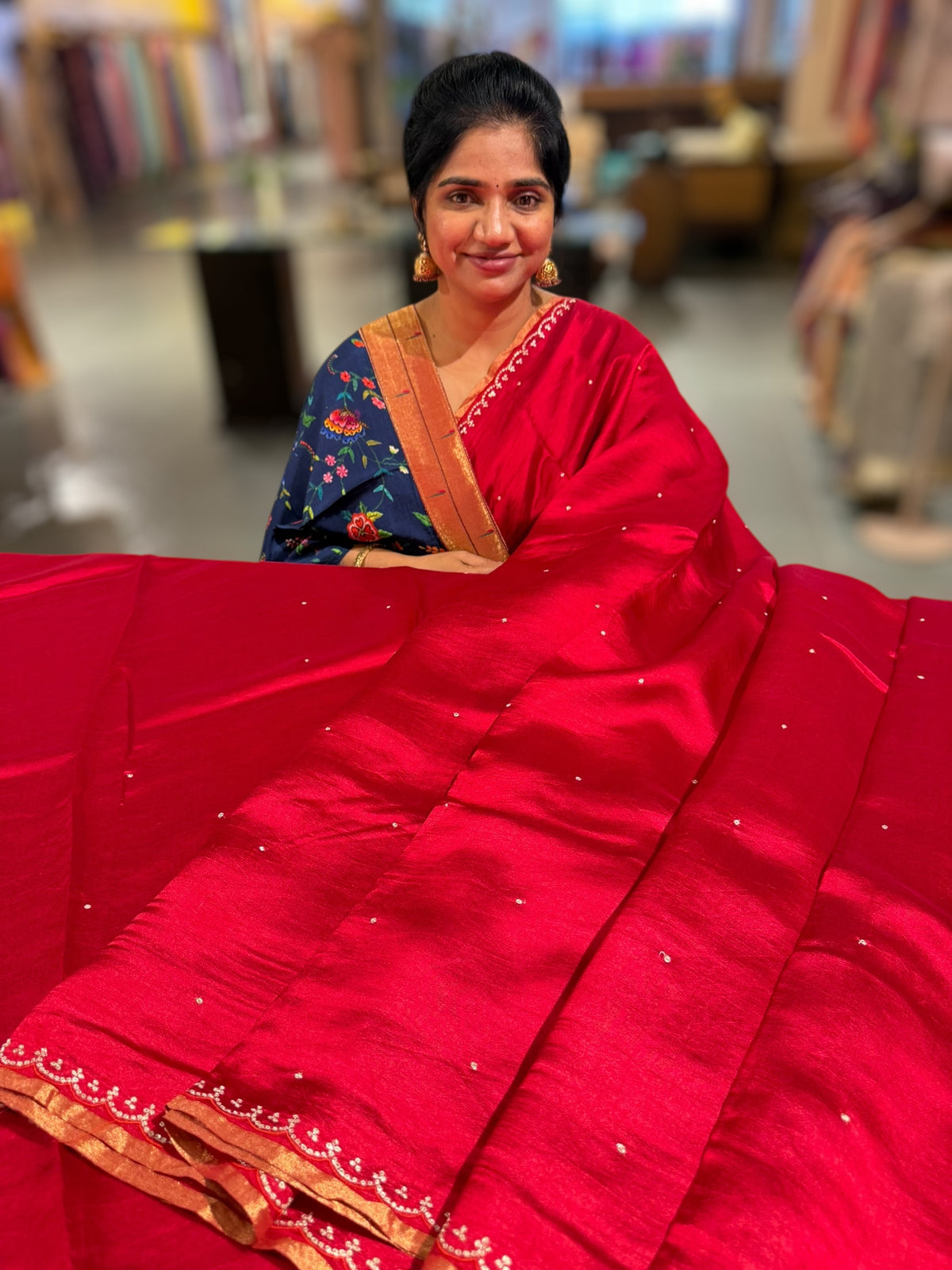 Red Banarasi silk with fusion blouse