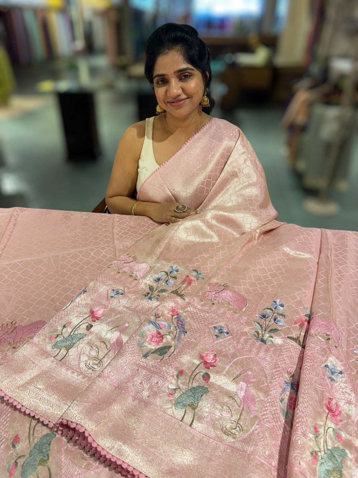 Pastel Pink Fancy Banarasi saree with embroidery