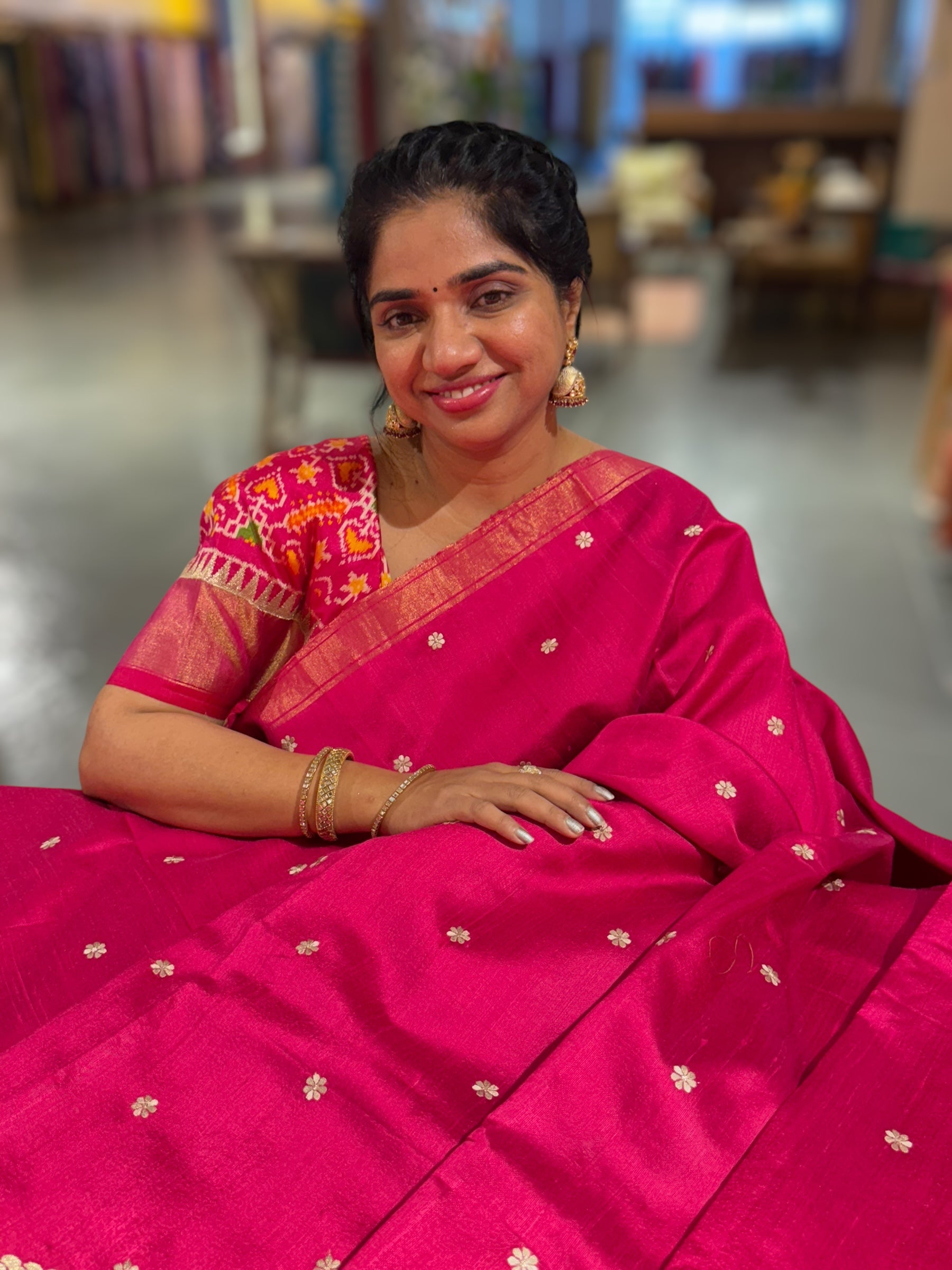 Dark Pink Pure Handloom Raw Silks Saree