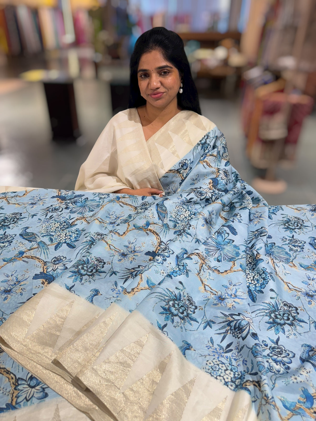 Kanchi soft silk Designer printed saree with temple border