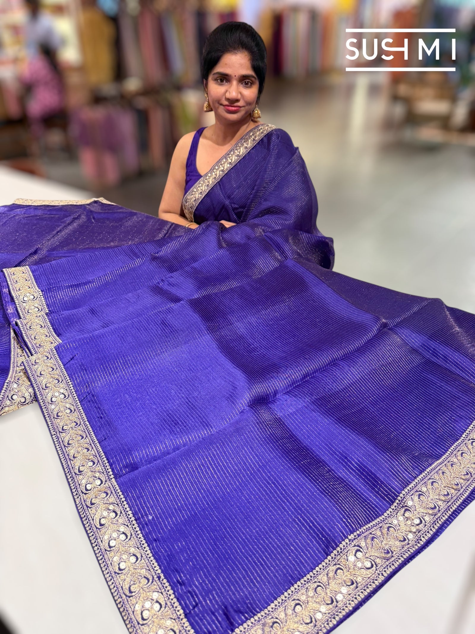Violet Organza Saree with sabhyasachi borders S62118