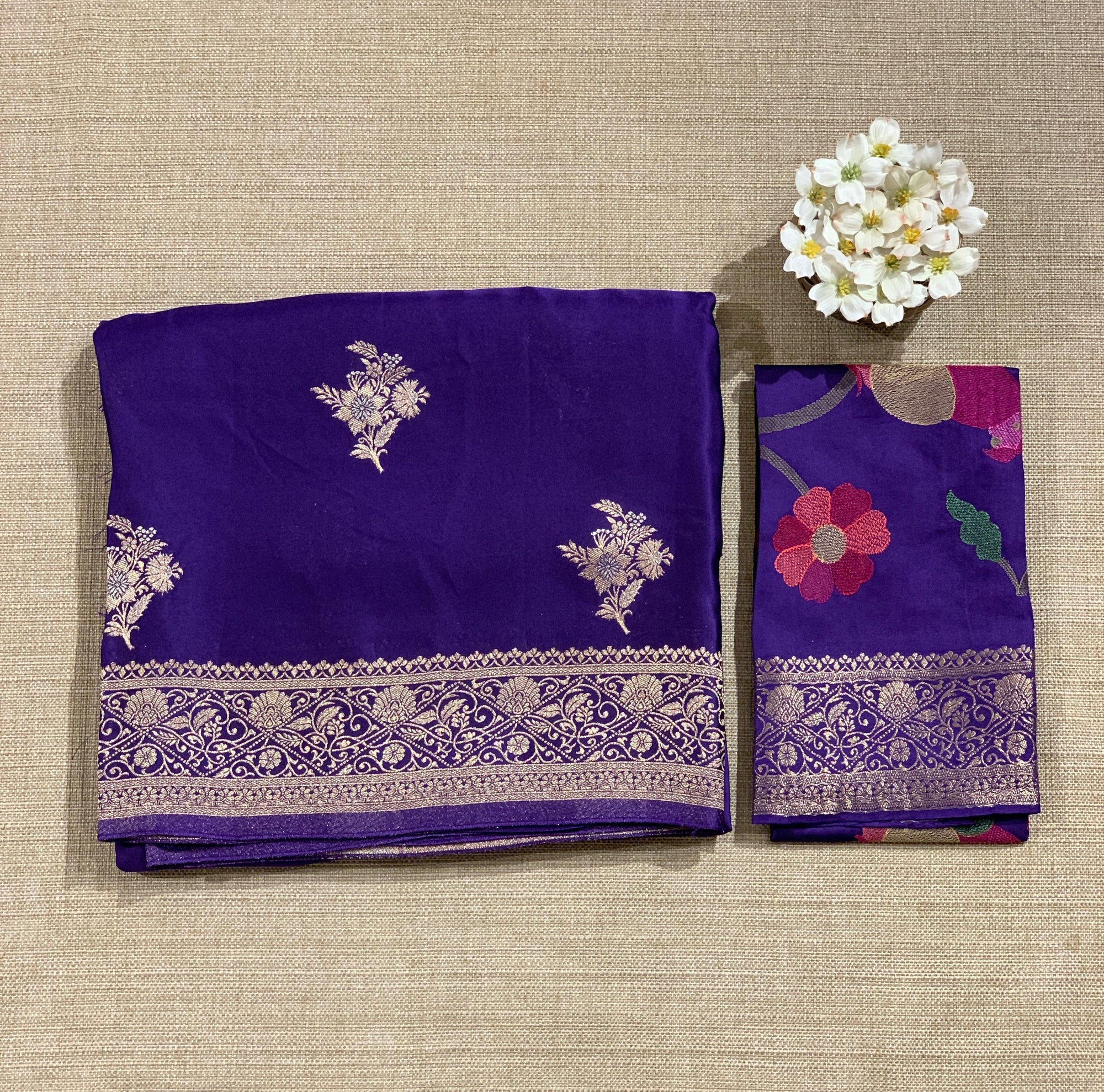 Brinjal Mashru Silk Saree with Paithani inspired embroidered blouse