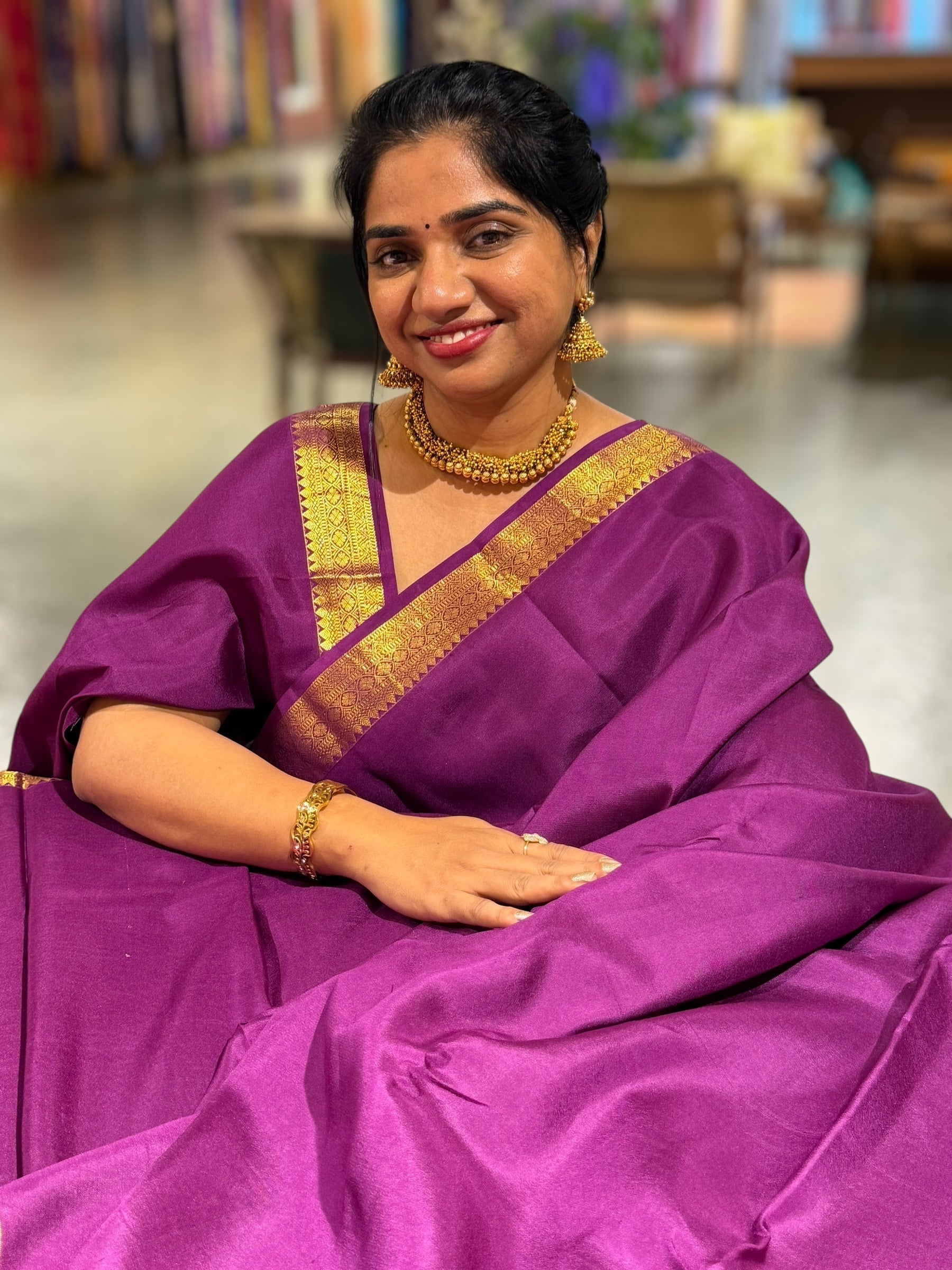 Purple Kanchi Vintage Saree with Petite Point Embroidered Blouse