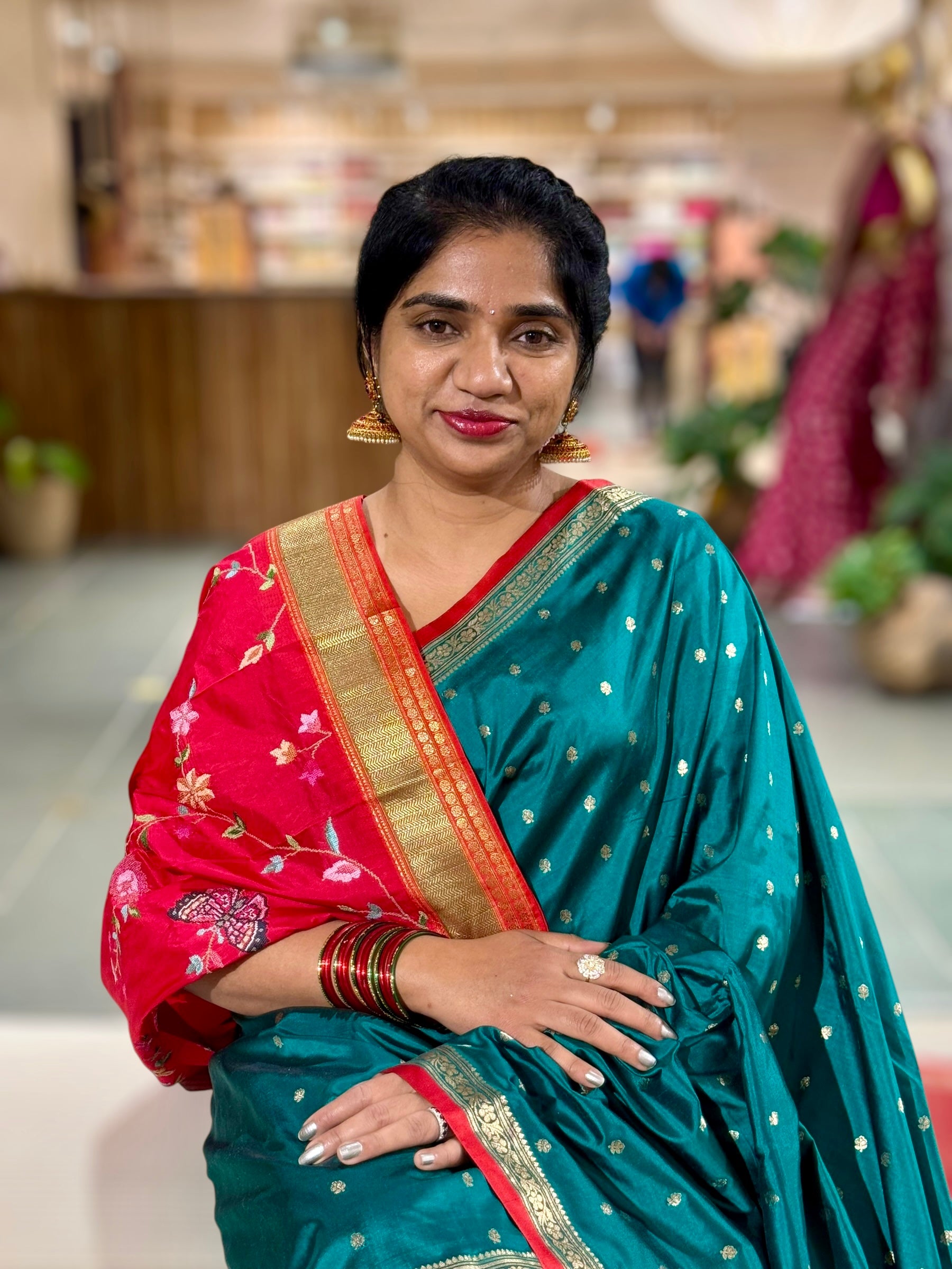 Banarasi Katan Silk Saree With Petite Point Embroidered Silk Blouse
