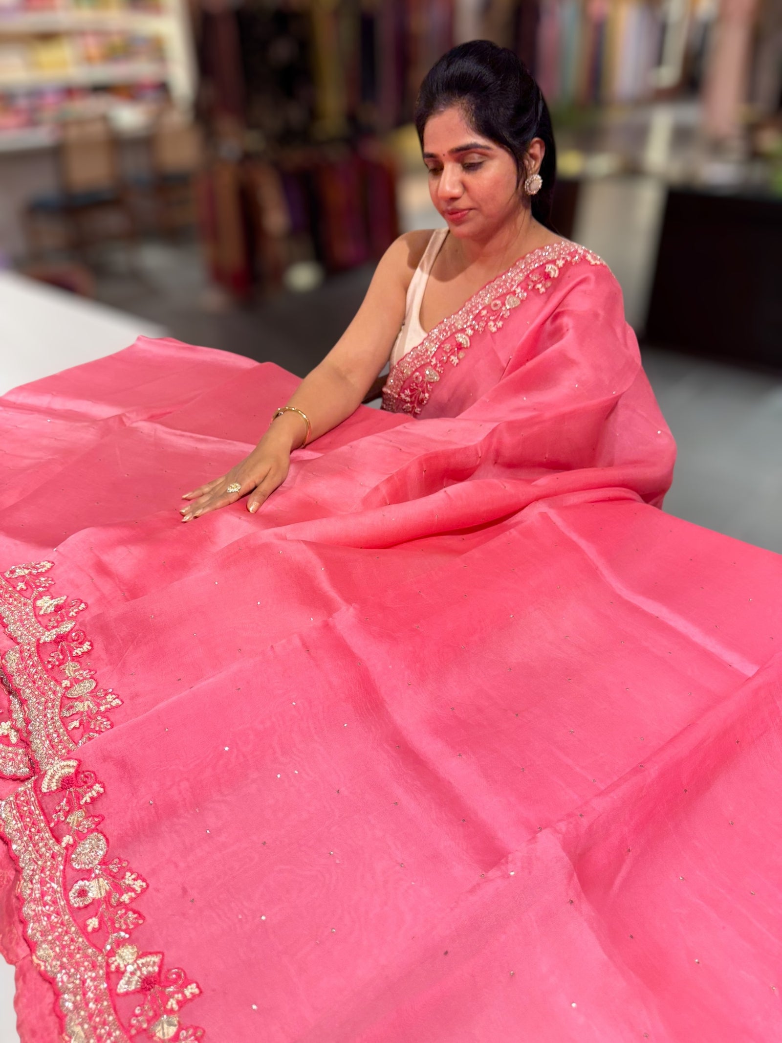 Coral pure organza with handwork