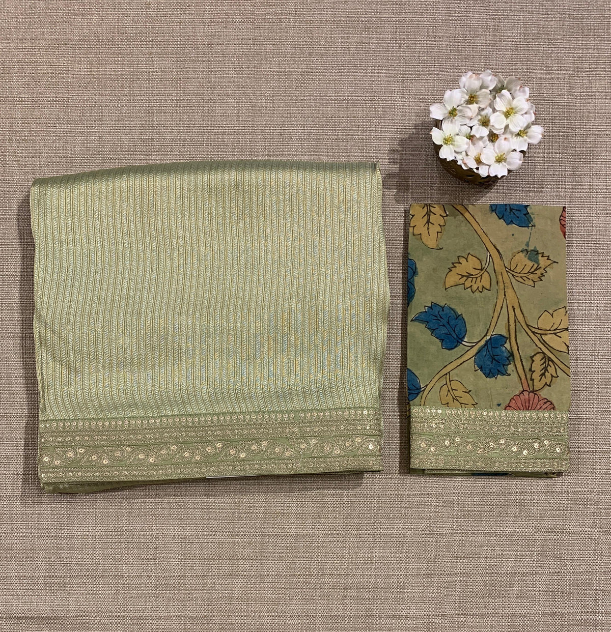 Mint Green Banarasi brocade with sabyasachi borders and pen kalamkari Blouses