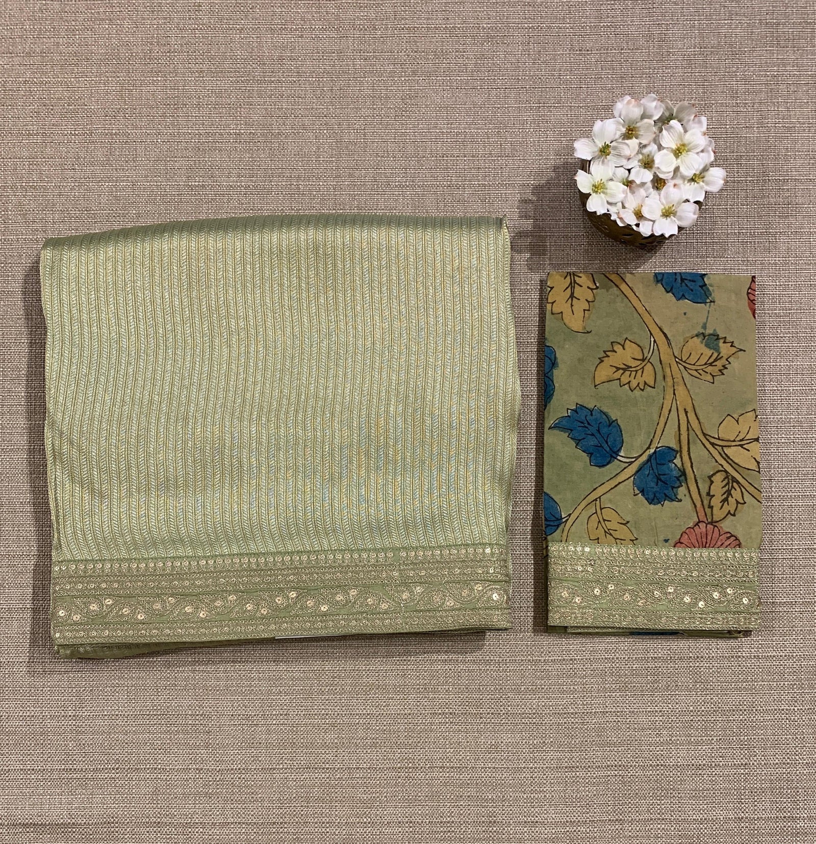 Mint Green Banarasi brocade with sabyasachi borders and pen kalamkari Blouses