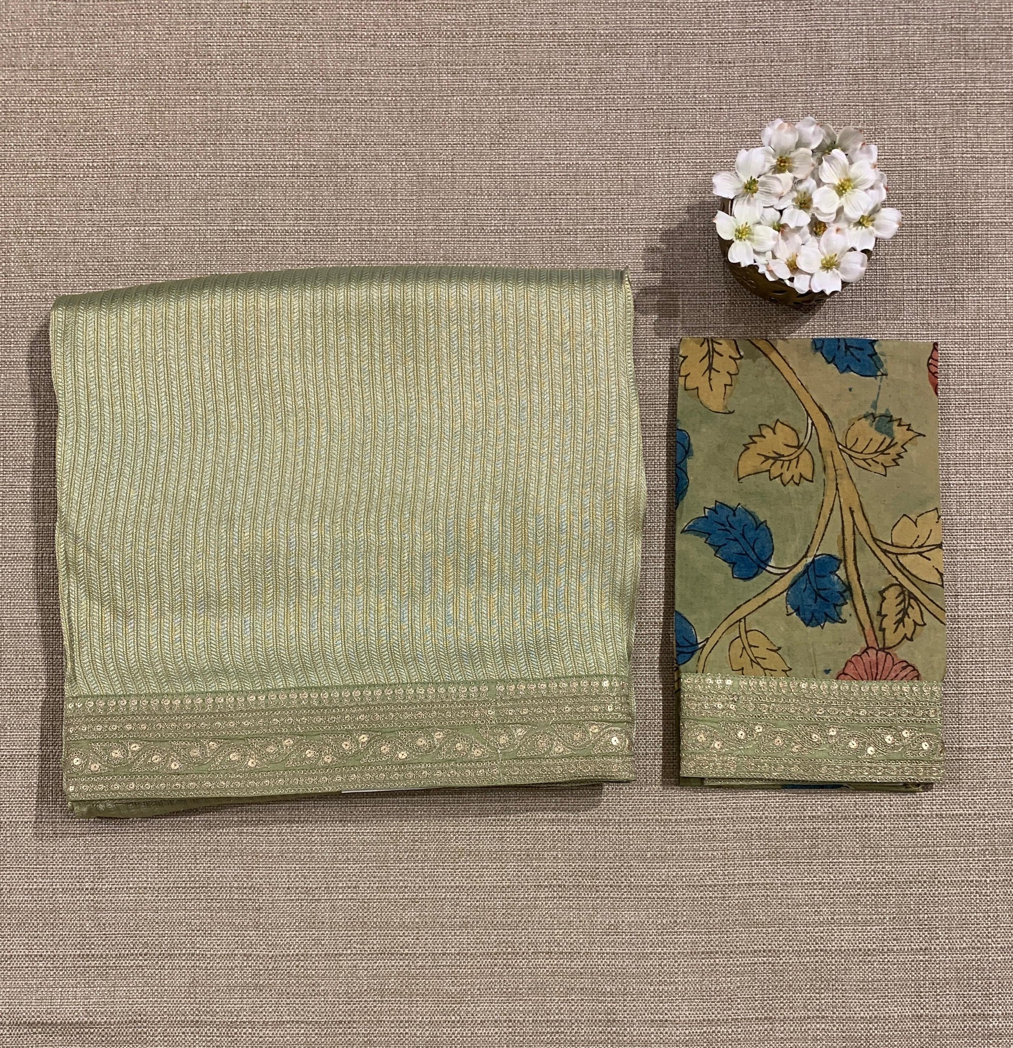 Mint Green Banarasi brocade with sabyasachi borders and pen kalamkari Blouses