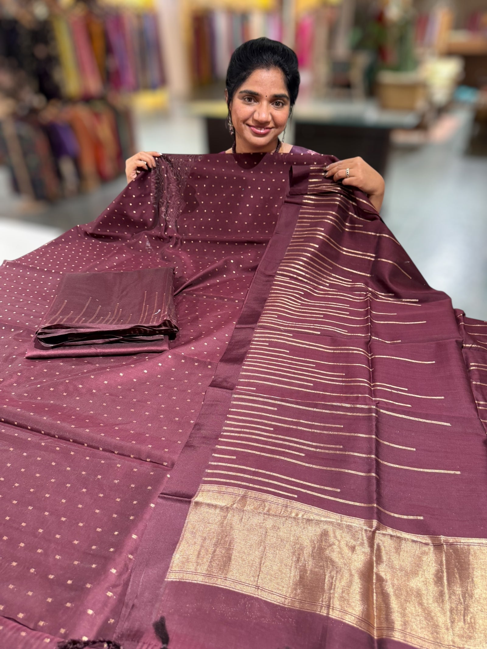 Brown Banarasi Handloom Chiniya Silk 3-pc Suit Set