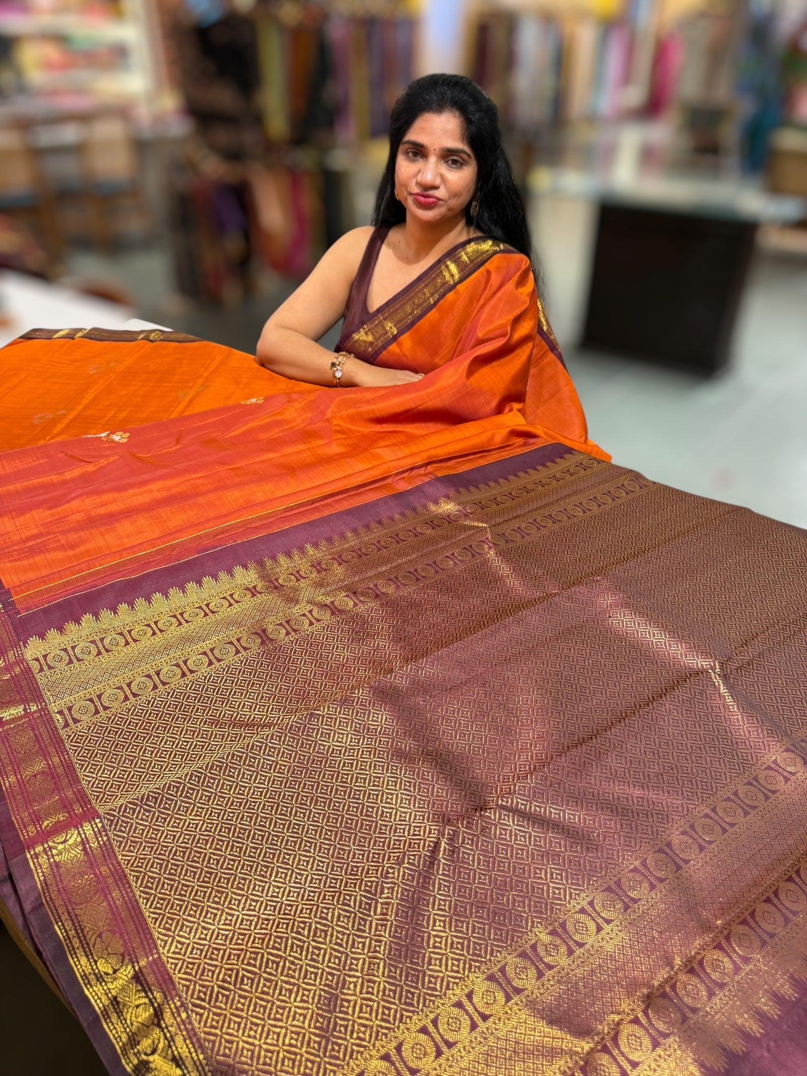 Rust orange & Brown Combo Kanchi Vintage Saree