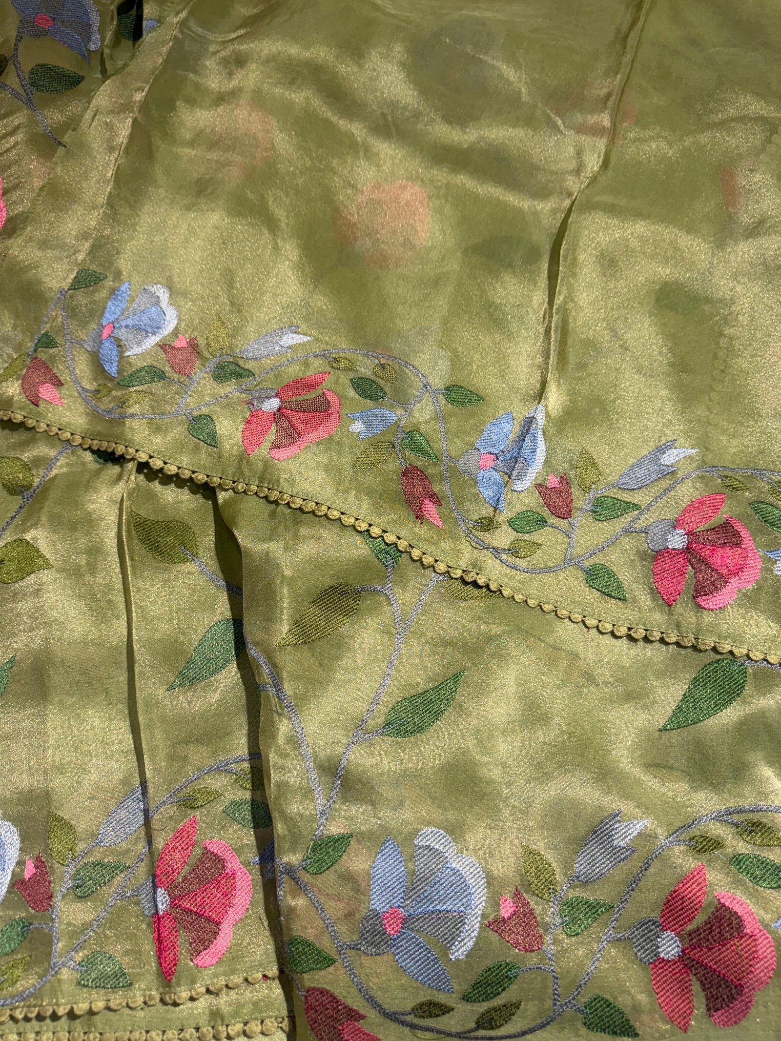 Sage Green Tissue georgette saree with embroidery