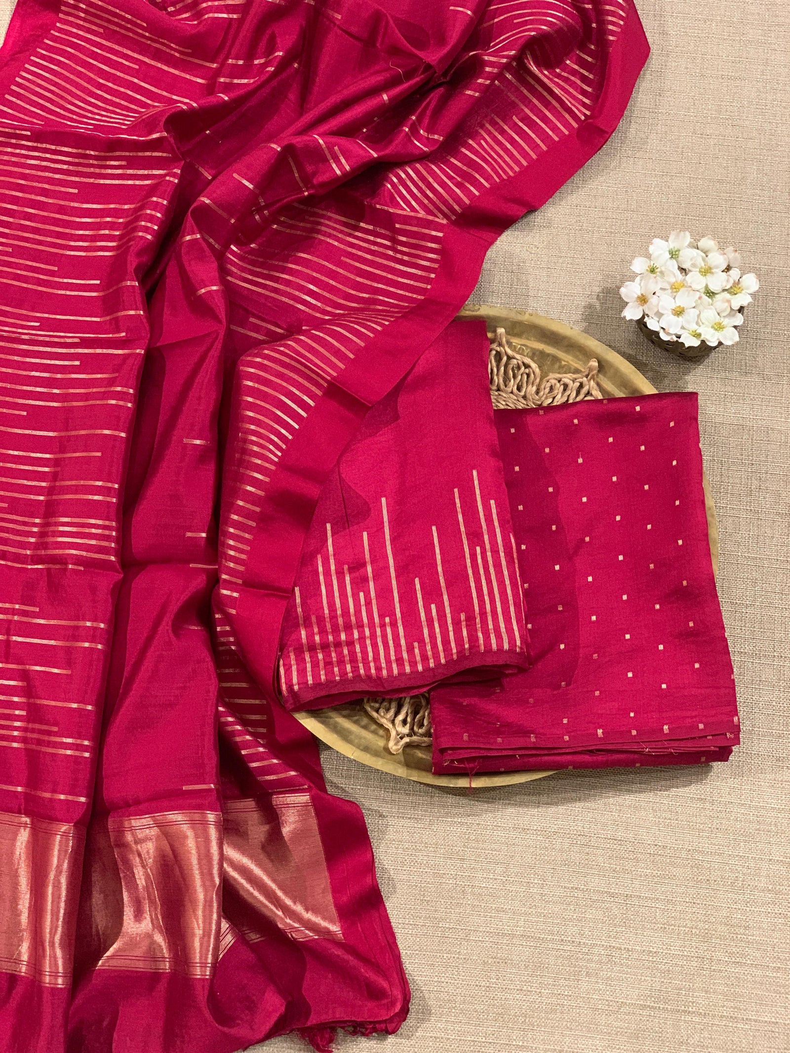 Ruby Pink Banarasi Handloom Chiniya Silk 3-pc Suit Set