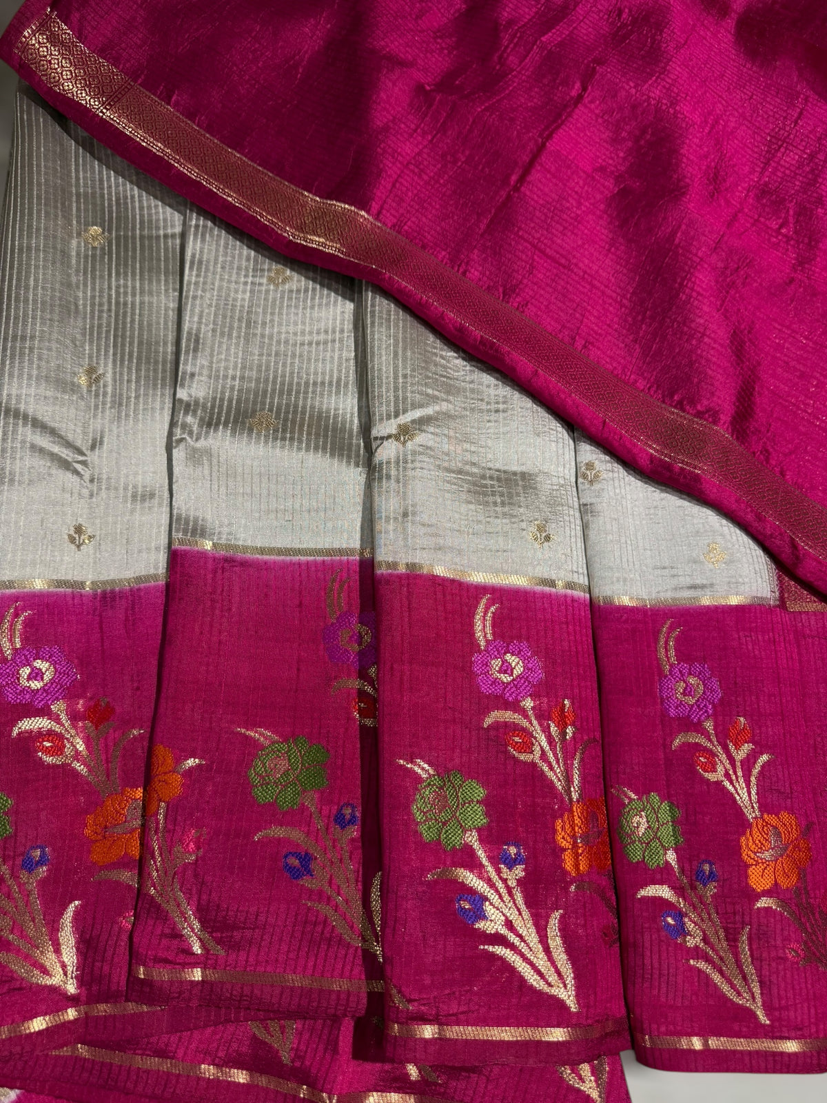 Silverish Grey Poona silk saree