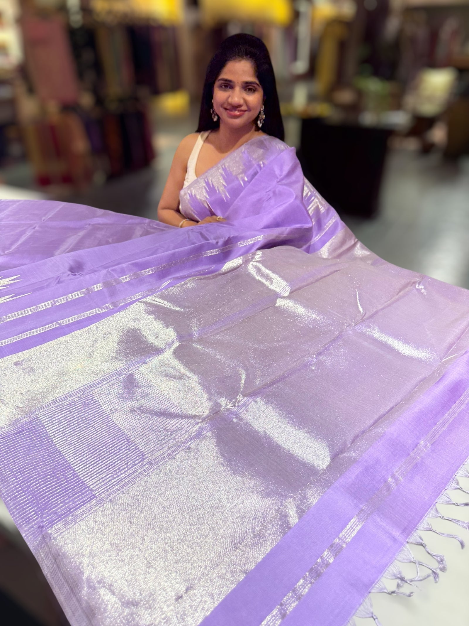 Lilac Vintage kanchi Saree with temple border