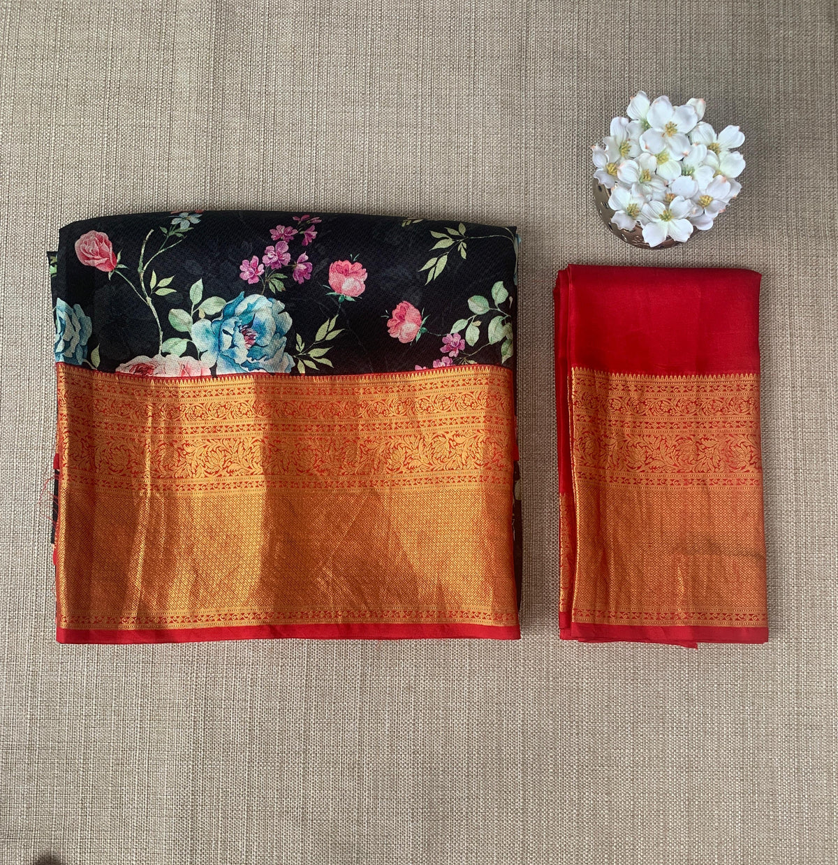 Black Designer printed kanchi silk saree