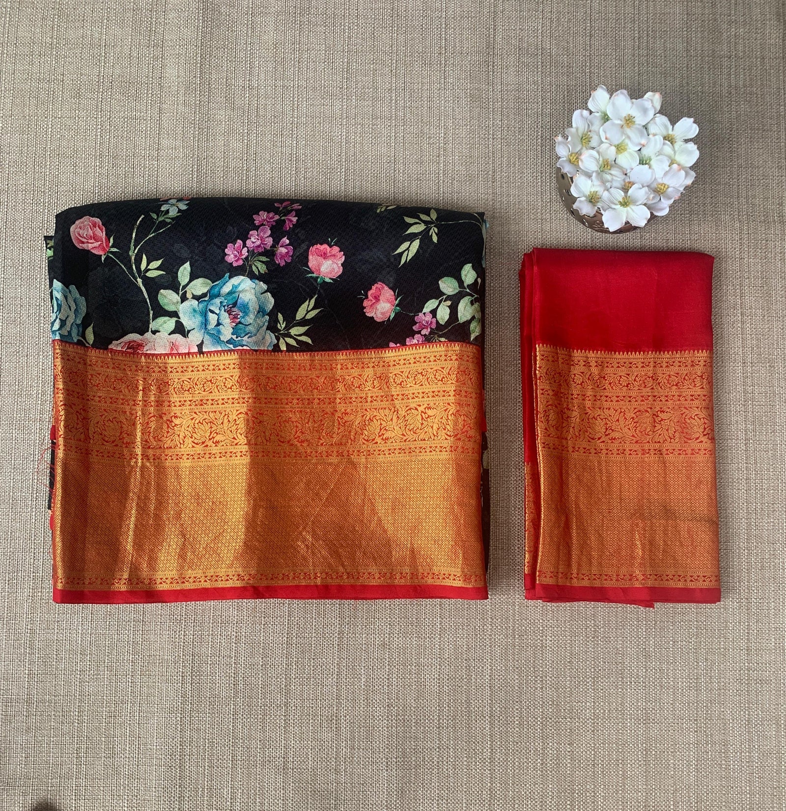 Black Designer printed kanchi silk saree