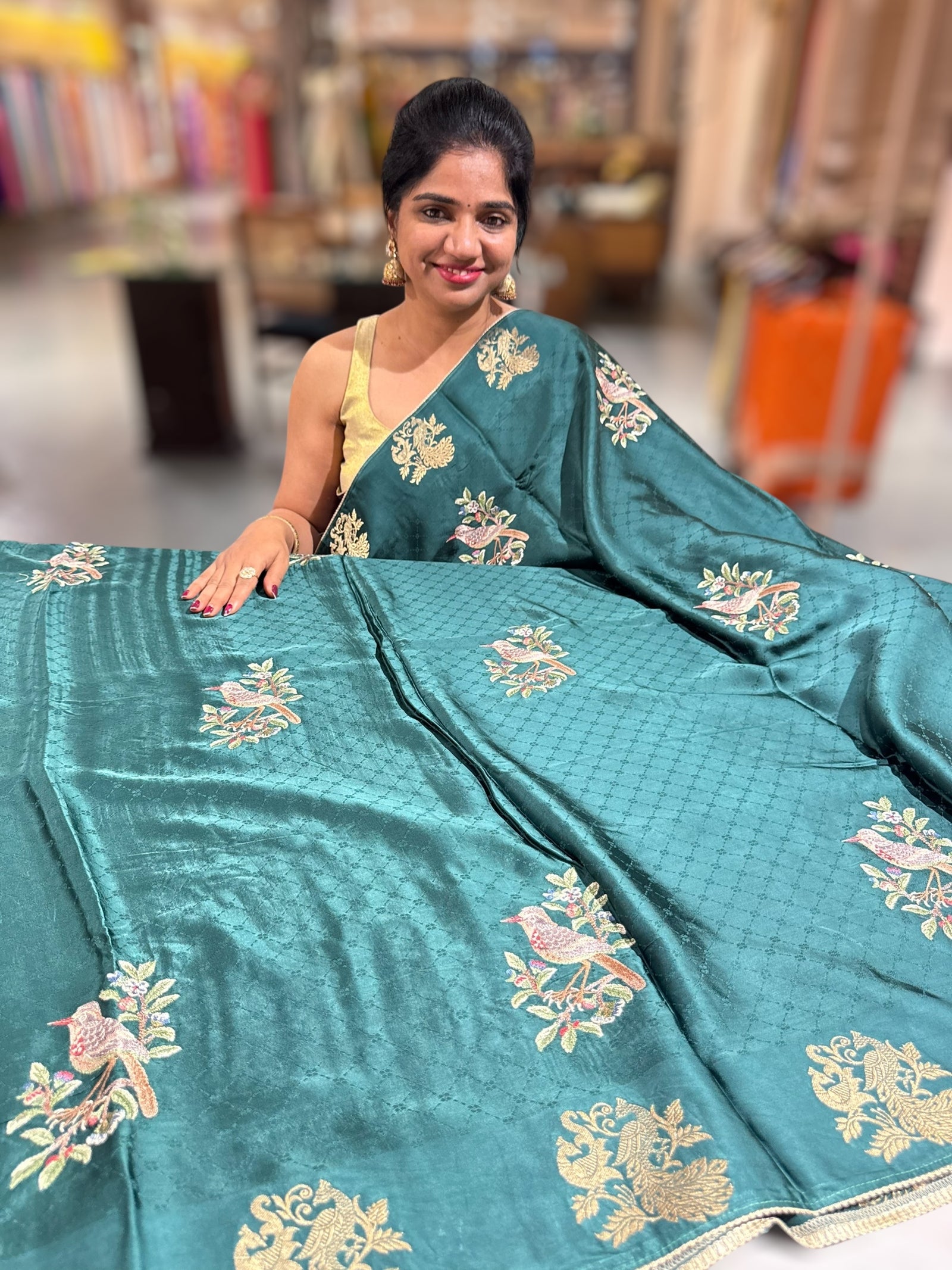 Forest Green Designer Mashru Saree