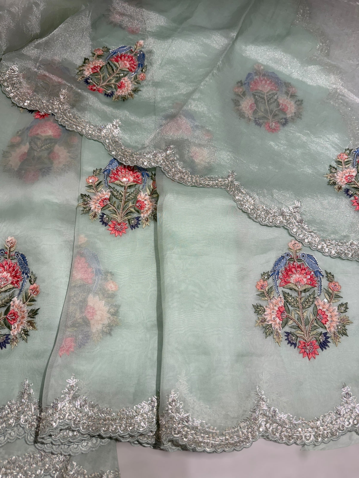 Pastel Blue pure Organza handwork saree