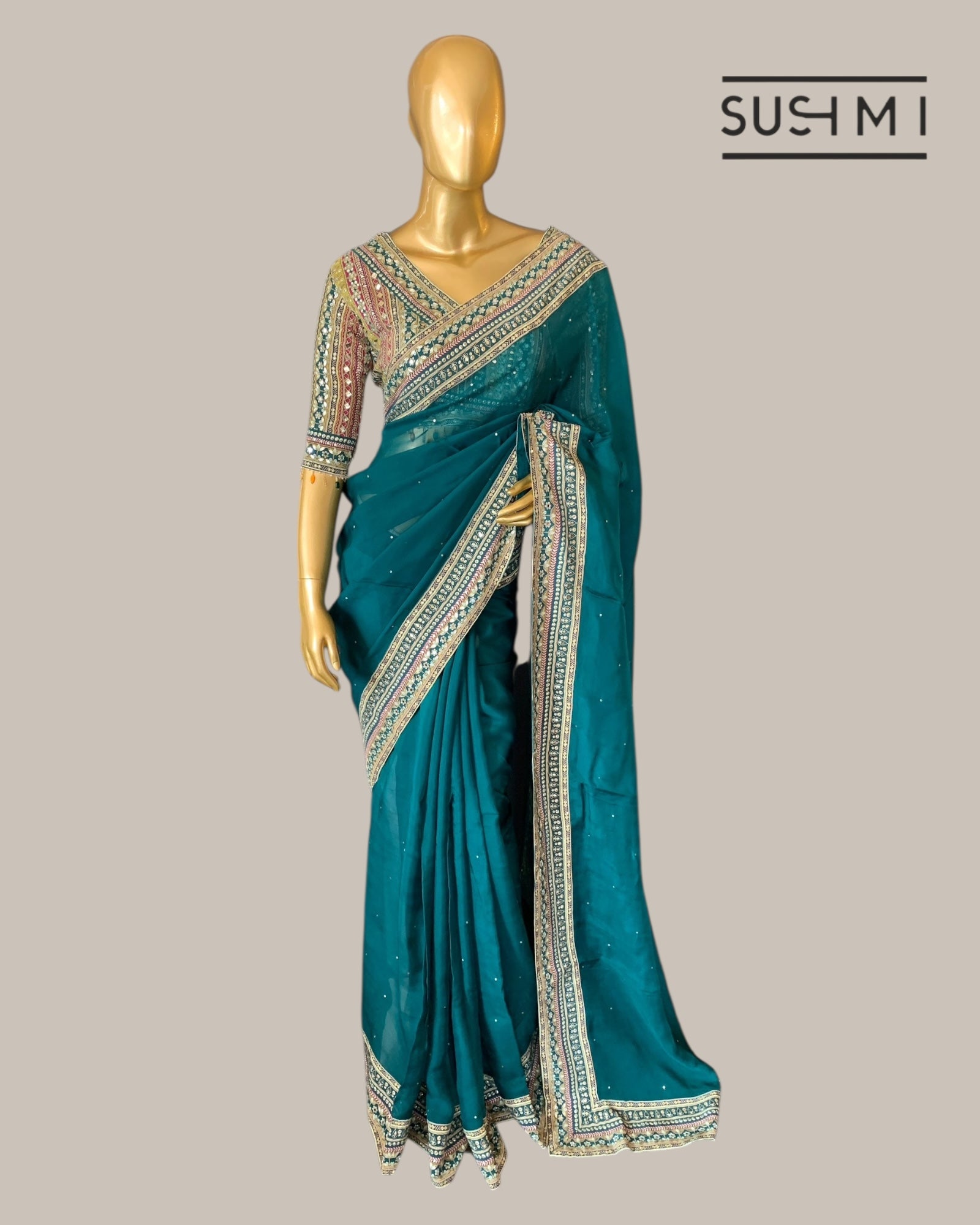 Peacock Blue DesignerOrganza saree