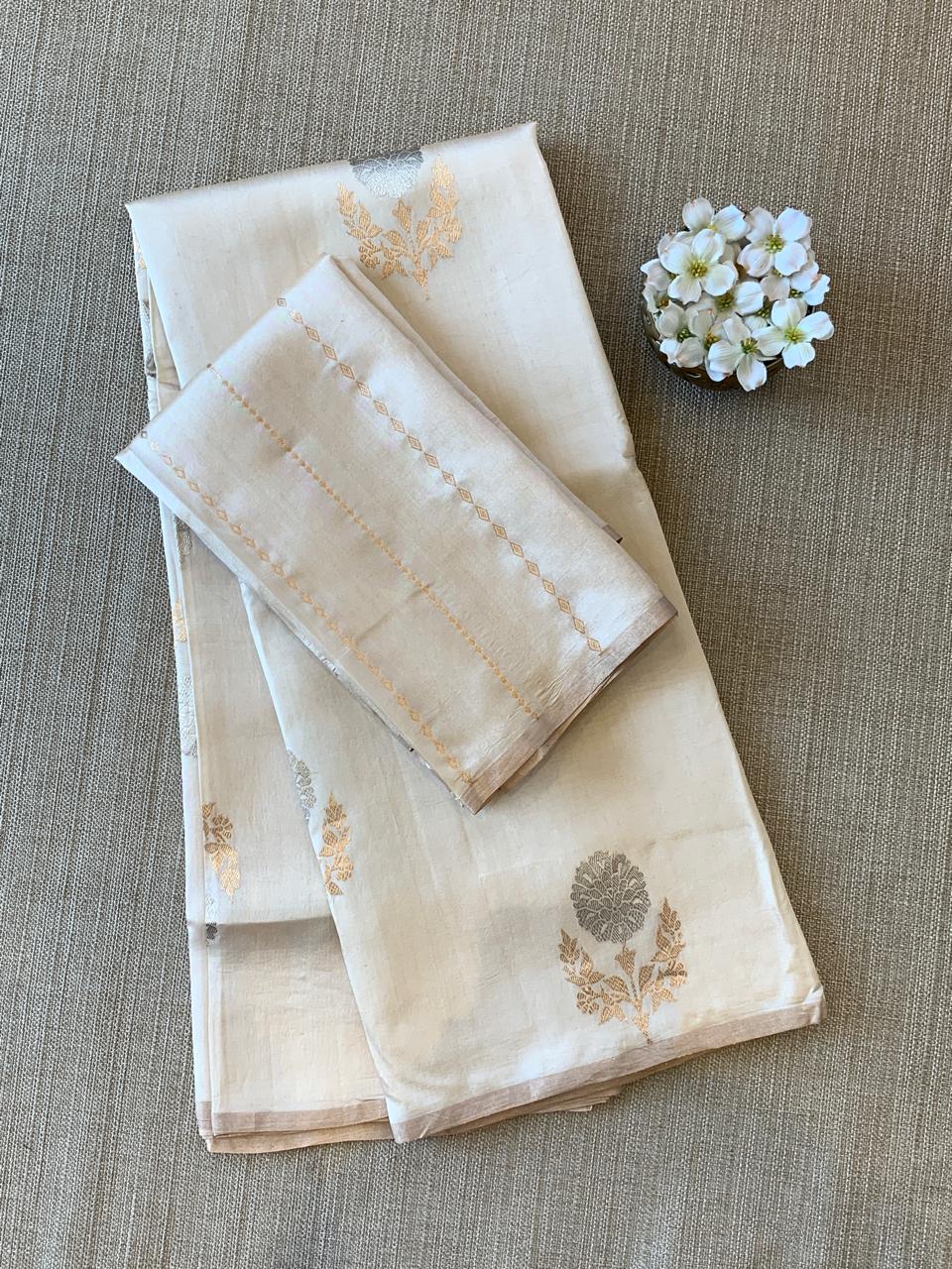 Light Beige Borderless Poona Silk Saree