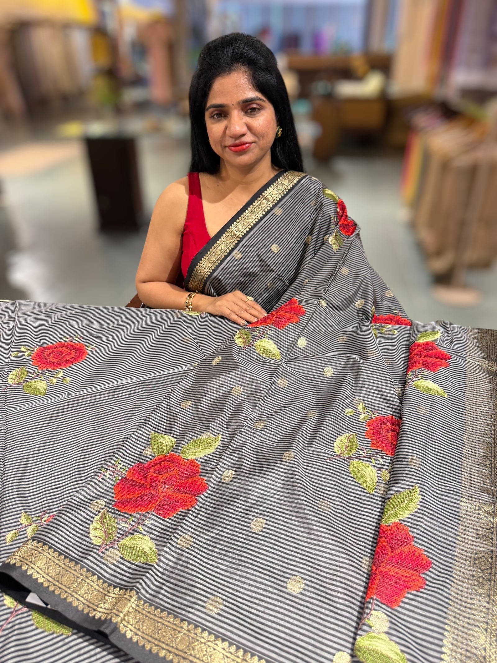 Banarasi silk stripes with embroidery