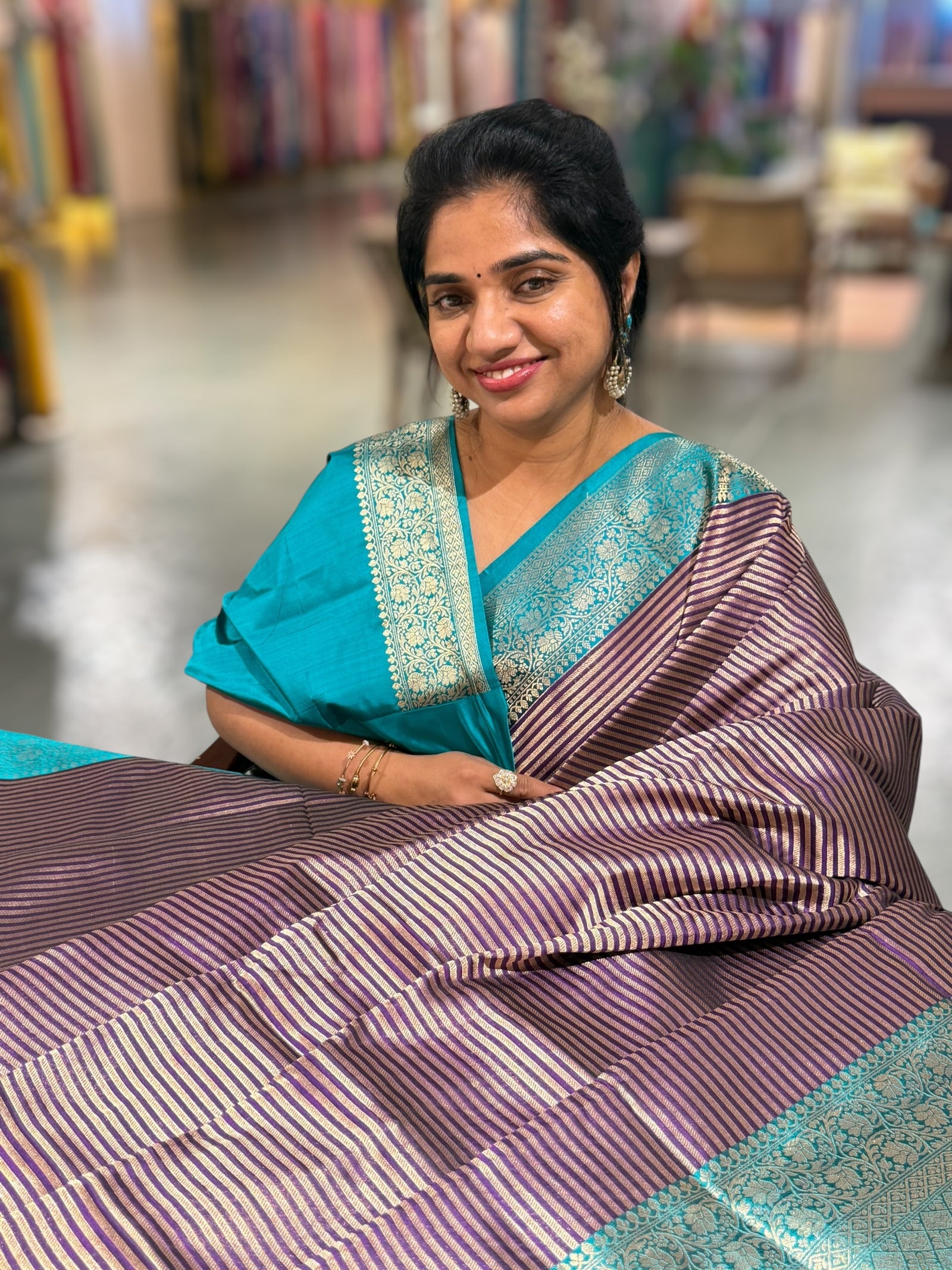 Brinjal Banarasi Silk Stripes Saree