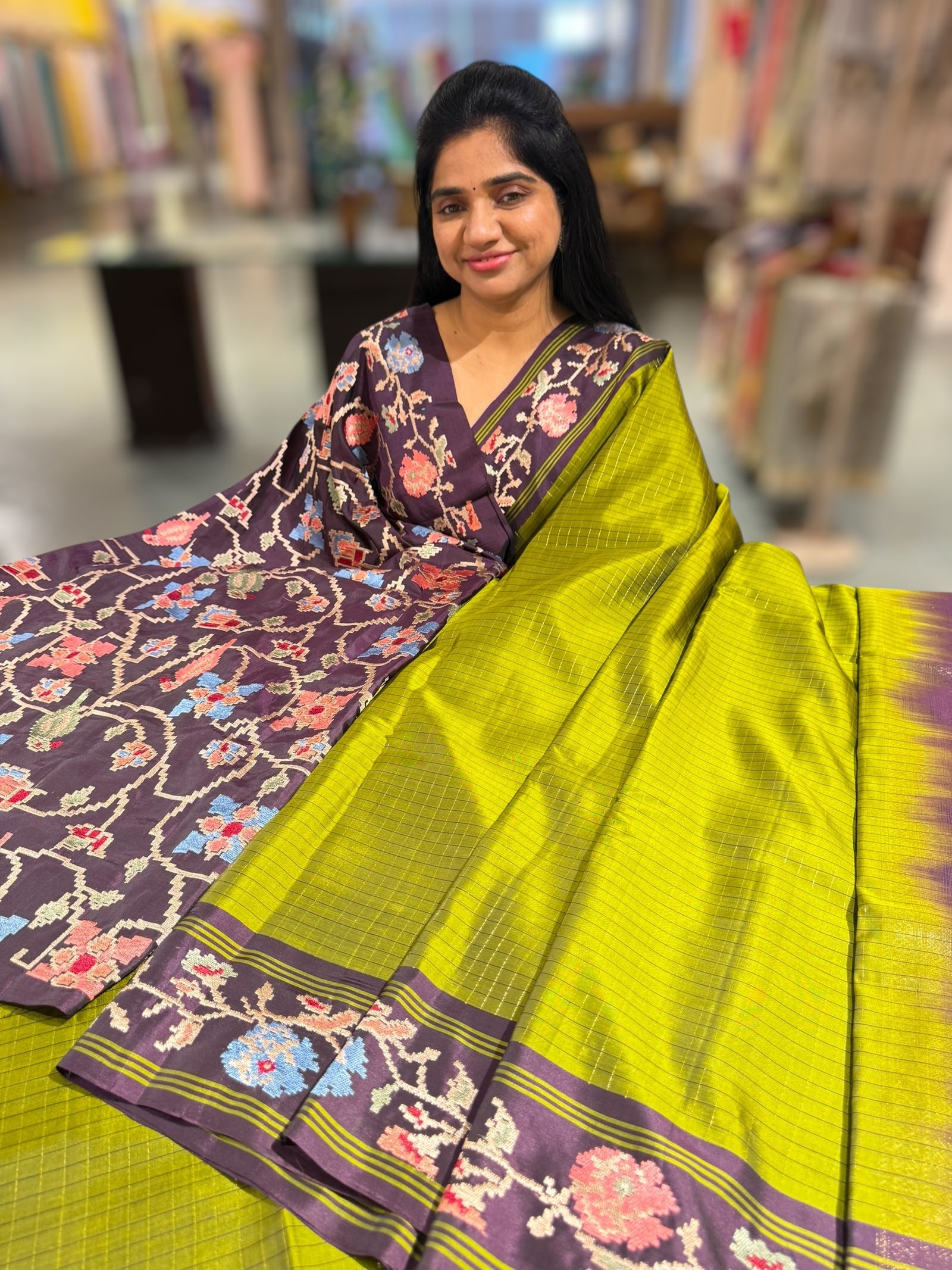 Leaf Green & Grape Wine Combo Vintage Kanchi soft silk saree with embroidery